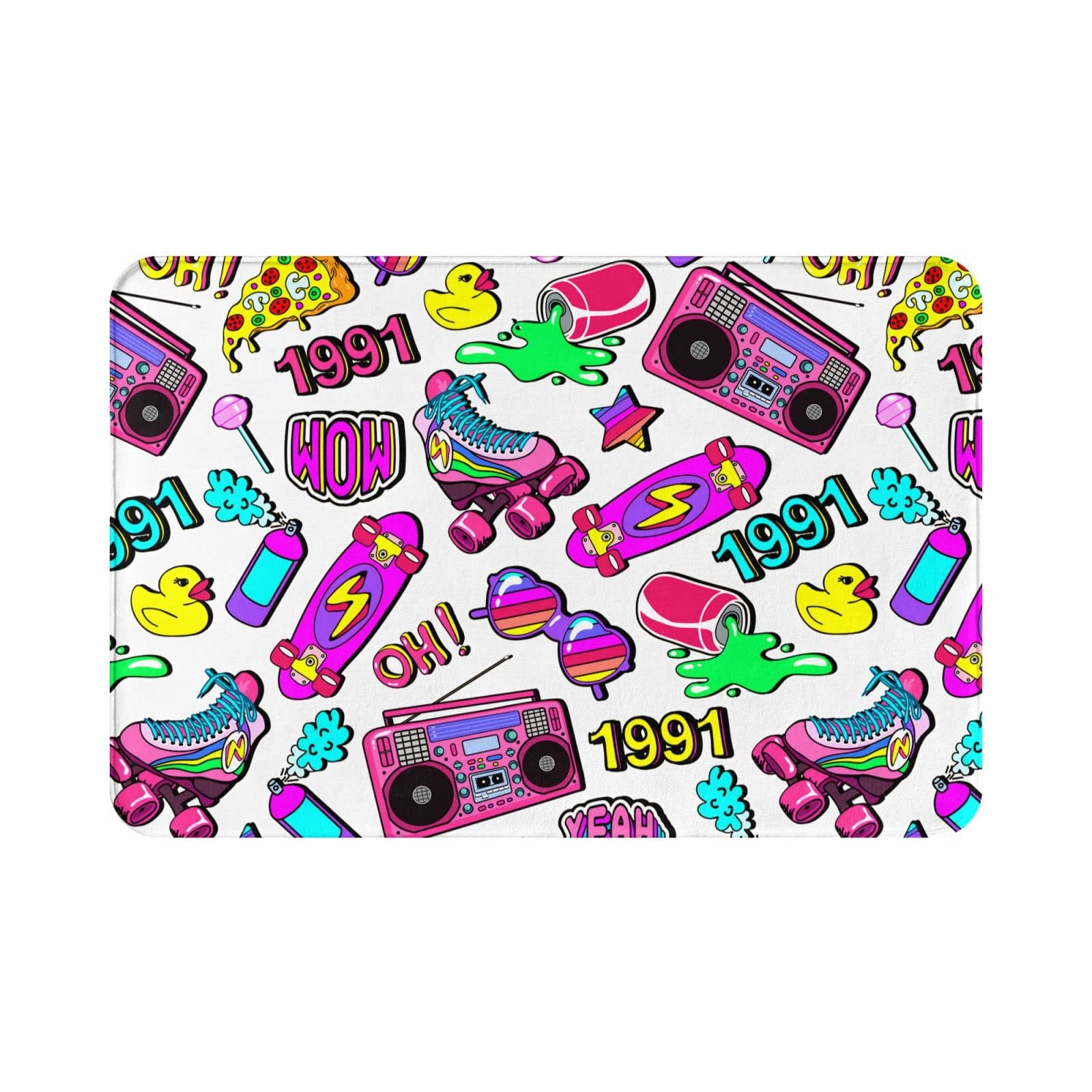 90s Hip Hop Style Doormat - Non-Slip Absorbent Bath Rug & Fashion Print Door Mat for Home, Kitchen, Entrance - Indoor/Outdoor Use - Perfect for Bathroom Floor, Front Door Decor & Retro Style Home Accessories