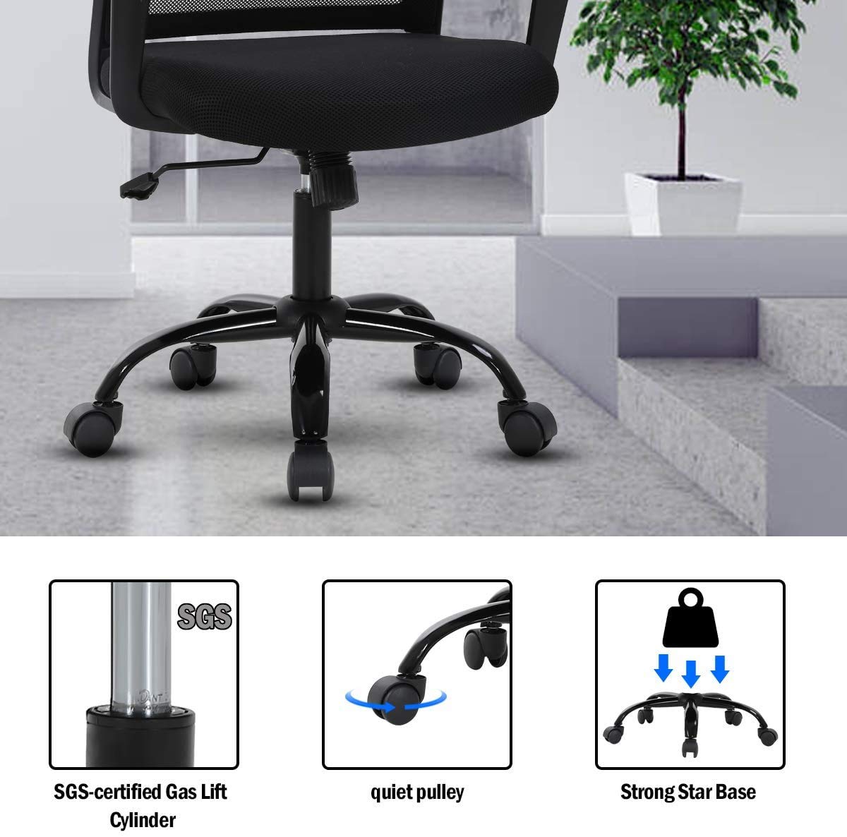 Ergonomic Office Chair - Adjustable Height Mesh Computer Desk Chair with Lumbar Support & Armrests - Modern Swivel Task Chair for Women & Men - Perfect for Home Office, Gaming & Workspaces - Black