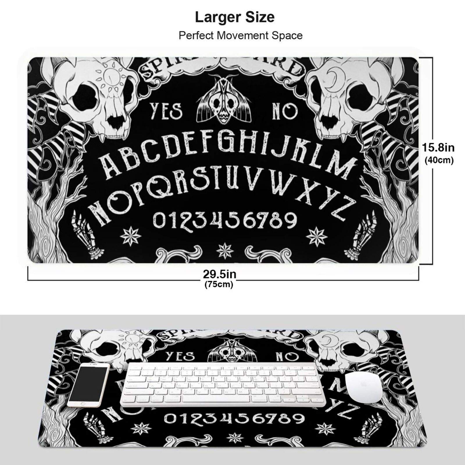 SWEET TANG Large Gaming Mouse Pad - Gothic Cat Skull Witch Design with Stitched Edges, Non-Slip Surface for PC & Laptop (29.5x15.8 Inch) - Perfect for Gaming Setup, Office Work & Streaming Stations