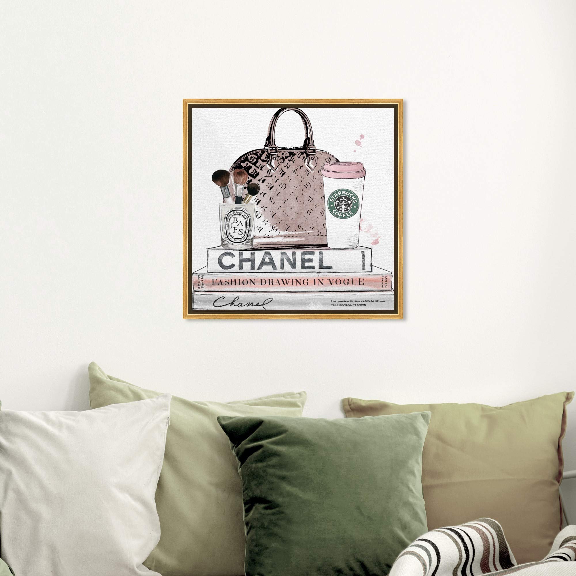 Blush and Make Up Brush Framed Wall Art Canvas Prints - Fashion & Glam Home Decor for Bedroom, Living Room & Office
