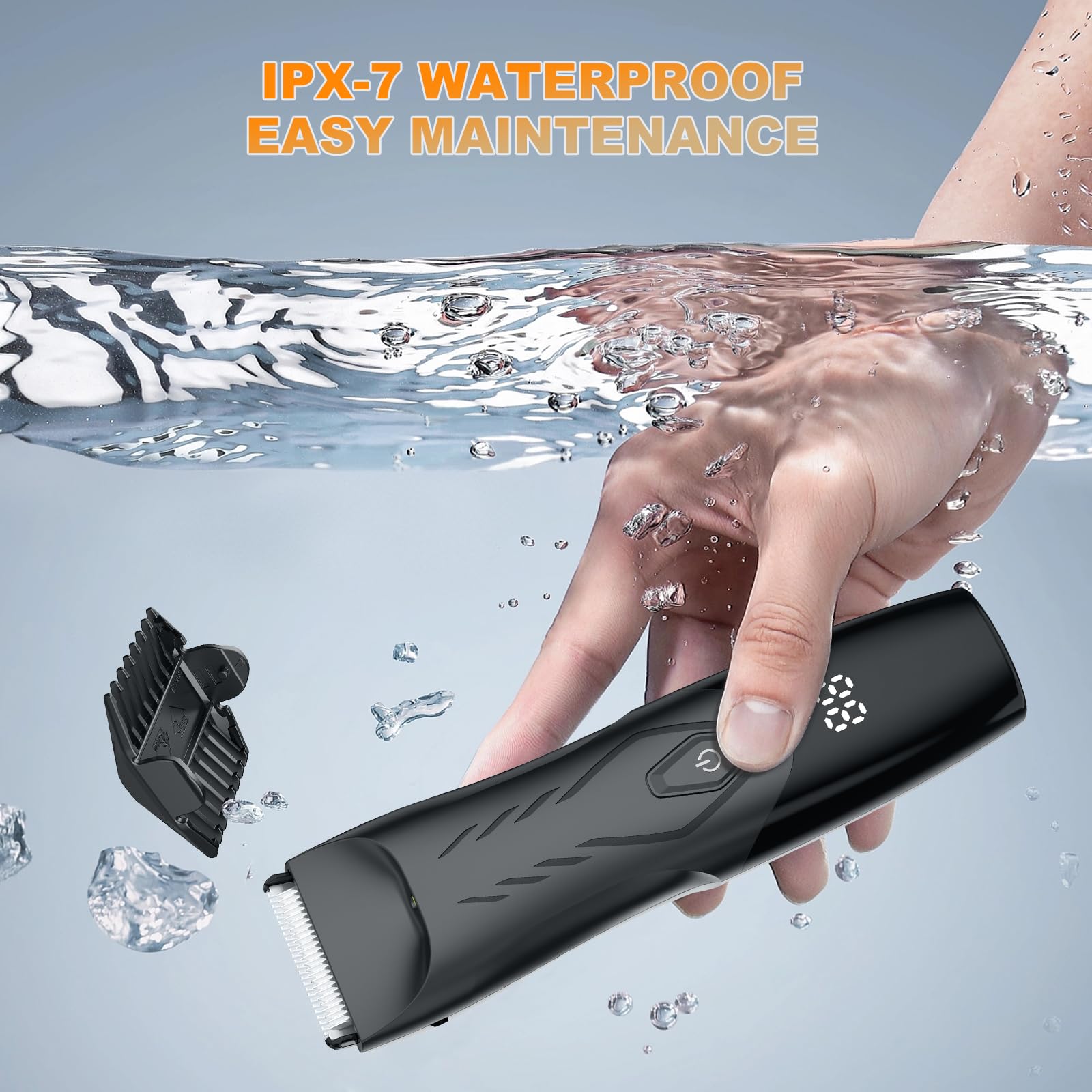 Favrison Men's All-in-One Body Hair Trimmer - Waterproof Pubic, Groin & Ball Trimmer with Ceramic Blades, LED Light & Rechargeable Dock - Perfect for Travel, Gym & Personal Grooming