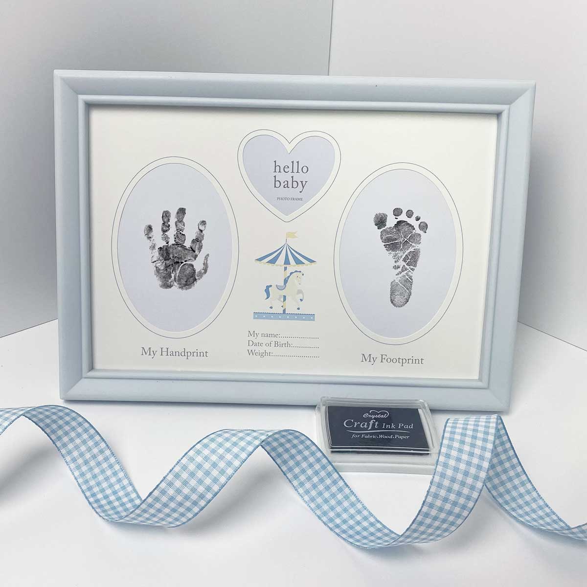 Baby Boy Hand & Foot Print Kit - Keepsake Frame with Non-Toxic Ink Pad - Perfect for Newborn Memories, Baby Shower Gifts & First Birthday Presents
