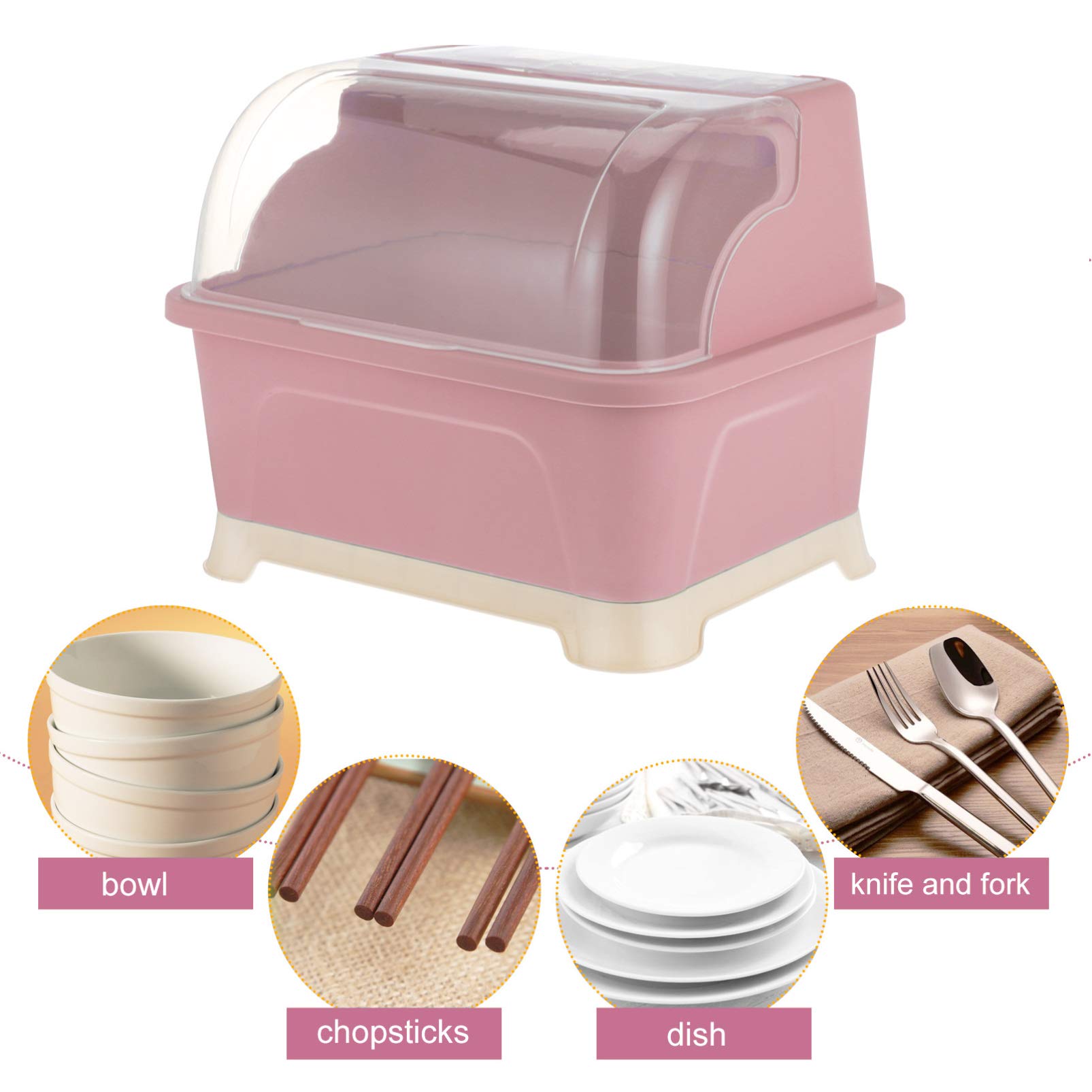 Pink Dish Drying Rack with Lid - Space Saving Bottle Storage Organizer for Kitchen Cabinet - Holds Coffee Mugs, Tea Cups, Bowls & Kitchenware - Perfect for Small Spaces, Dish Organization & Countertop Storage
