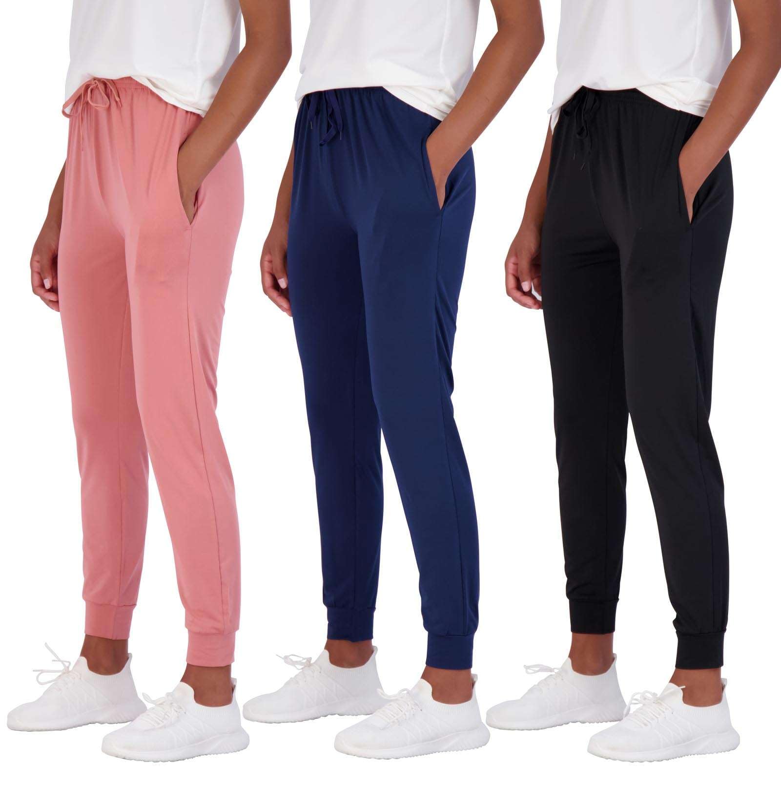 3 Pack Women's Ultra-Soft Silky Dry Fit Lounge Joggers - Lightweight Moisture-Wicking Pants with Pockets for Yoga, Running & Home Wear (Plus Size Available)