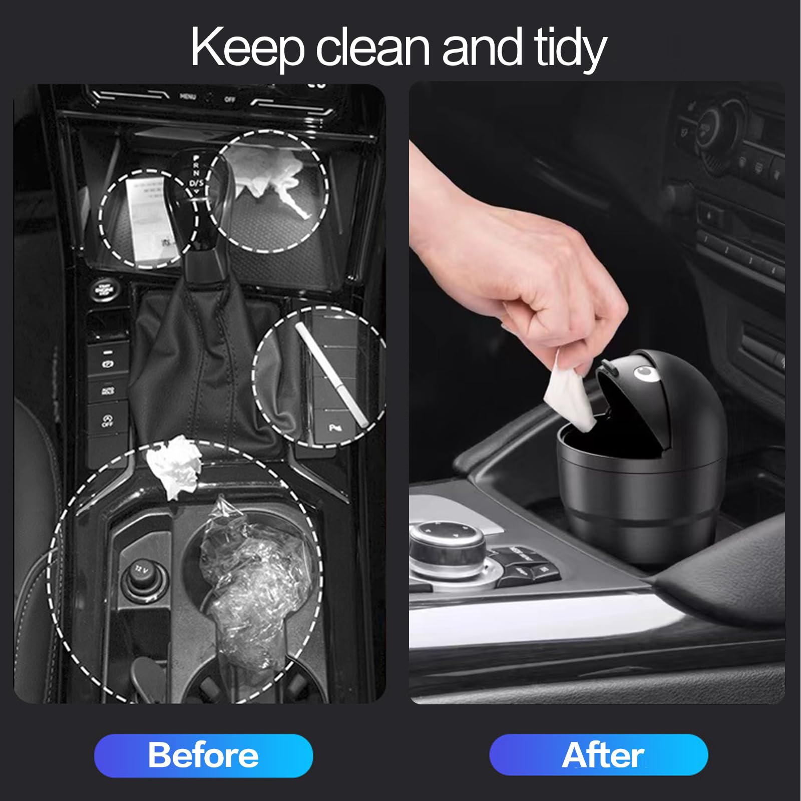 Mini Car Trash Can with Lid - Leakproof ABS Cup Holder Garbage Bin for Vehicle, Office & Home Use | Cute Automotive Accessories (Black, 2-Pack) - Perfect for Road Trips, Daily Commute & Workspace Organization
