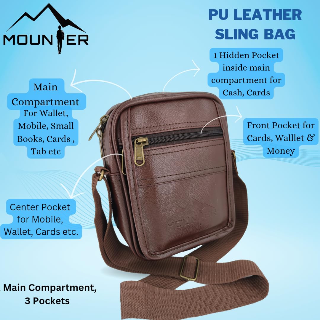 MOUNTER Stylish Leather Crossbody Bag for Men & Women - Durable Messenger Shoulder Bag for Travel, Office & Daily Use - Perfect for Work, Commuting & Casual Outings