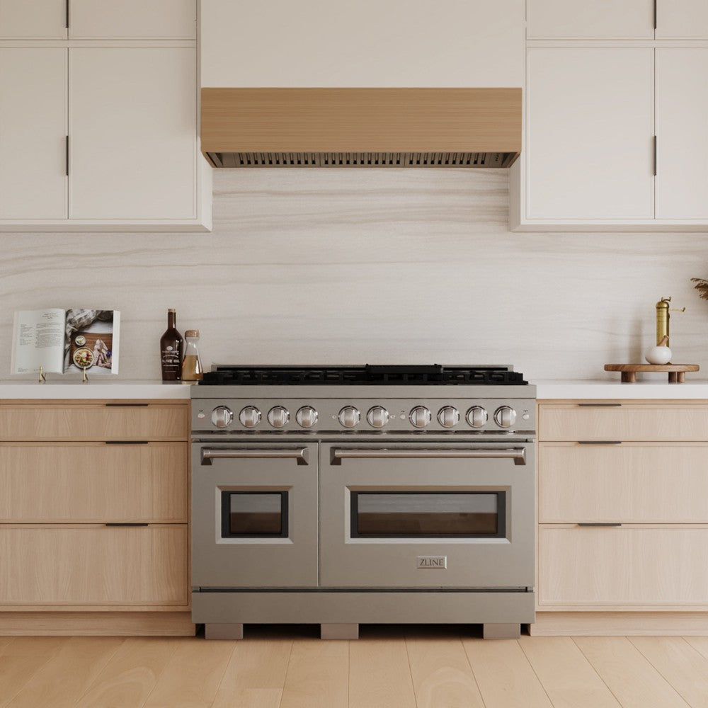 ZLINE 48 Inch 6.7 Cu Ft Stainless Steel Dual Fuel Range - 8 Burner Gas Cooktop & Classic Double Oven (CDR48) | Perfect for Large Kitchens, Holiday Cooking & Professional Chefs