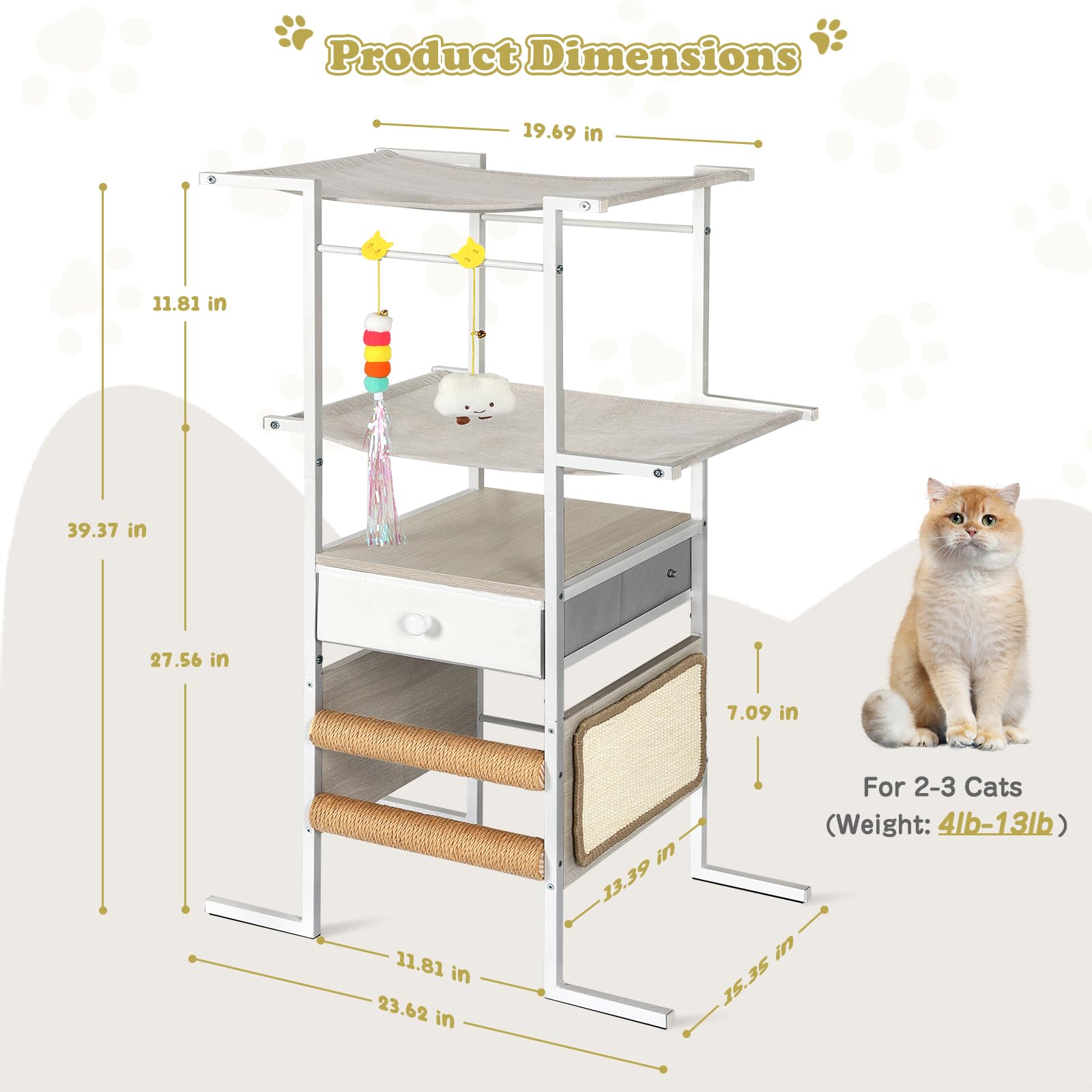 Premium Cat Tree with Sisal Scratching Post - Multi-Level Cat Tower with Bed, Hammock & Toys - Modern Indoor Cat Condo for Kittens & Small Cats - Perfect for Play, Rest & Climbing in Home or Apartment