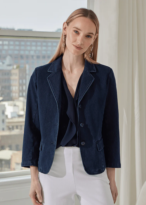 Della Women's Denim Cropped Blazer Jacket - Stylish Casual Office Wear for Spring & Summer Outfits | Perfect for Work, Date Night & Weekend Brunch