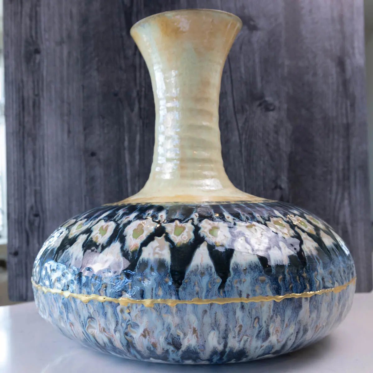 XXXL Stoneware Decorative Kintsugi Pot - Alchemy Collection | Japanese Ceramic Vase for Home Decor, Wedding Centerpiece & Zen Garden Accent