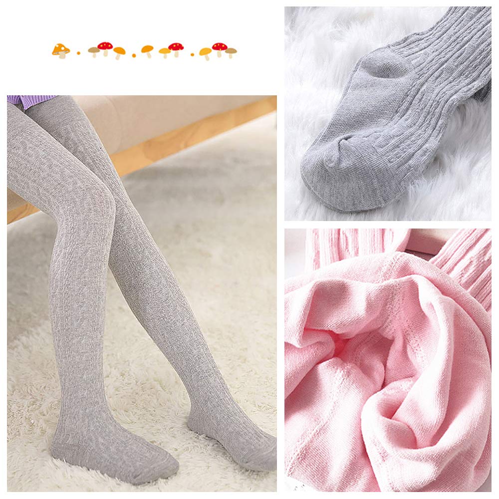 TechCity Girls Tights - Seamless Cotton Cable Knit Leggings for Toddlers 2-14 Years | Soft Pantyhose & Stockings for School, Play & Winter Outfits