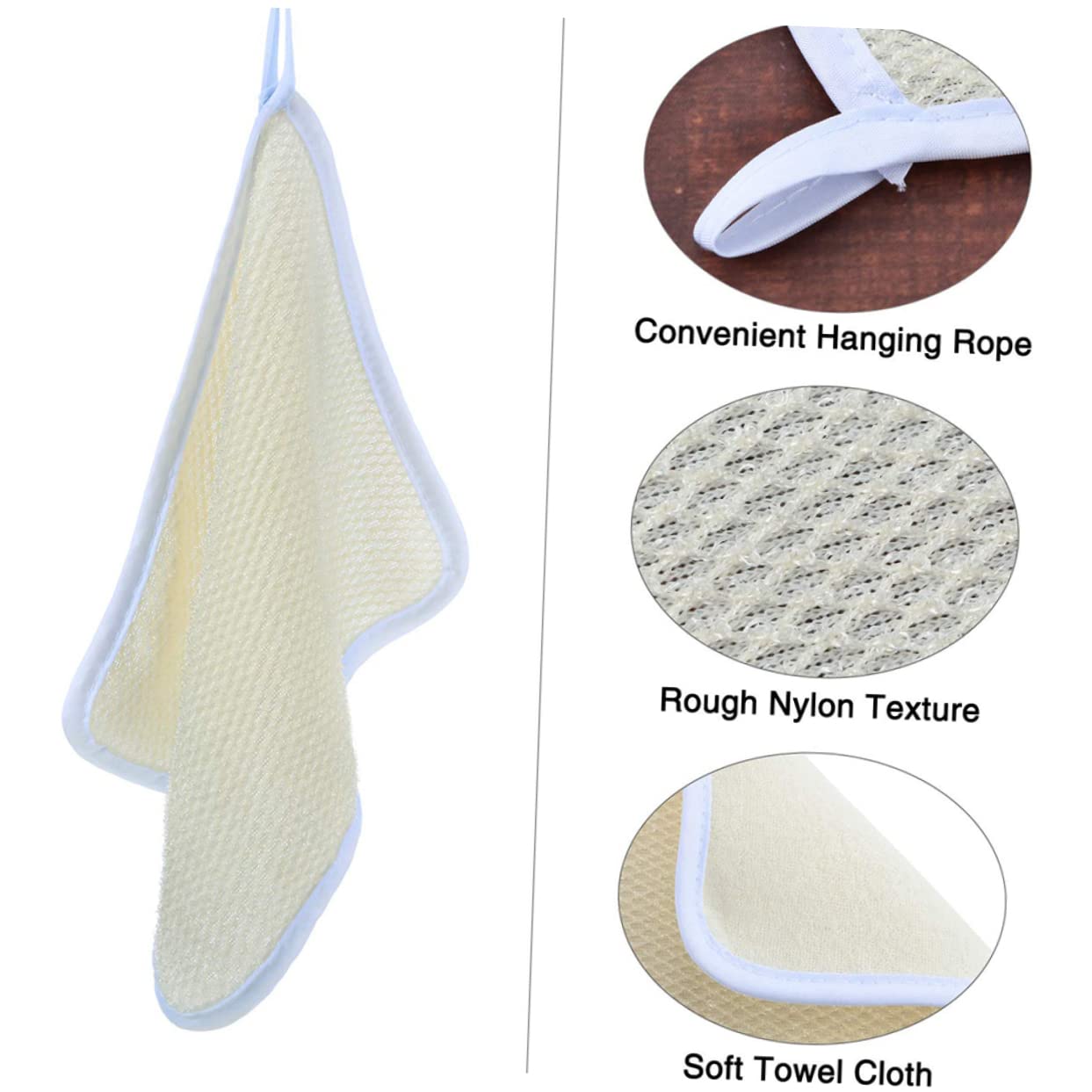 FRCOLOR 2-Pack Exfoliating Bath Towels - Dual-Sided Body Scrub Towel for Dead Skin Removal, Facial & Back Exfoliation | Soft Weave Washcloth for Spa, Shower & Skincare Routine (Beige)
