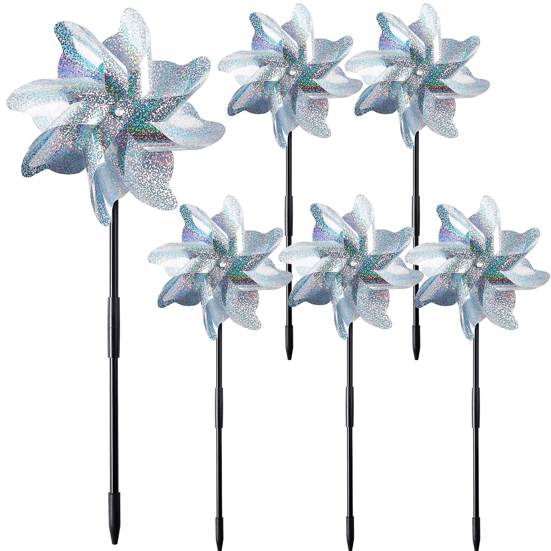 NOVWANG 6-Pack Reflective Pinwheels with Stakes - Sparkly Garden Decor, Bird Deterrent for Yard, Patio & Farm - Scare Away Birds & Animals | Outdoor Wind Spinner for Lawn, Flower Beds & Vegetable Gardens