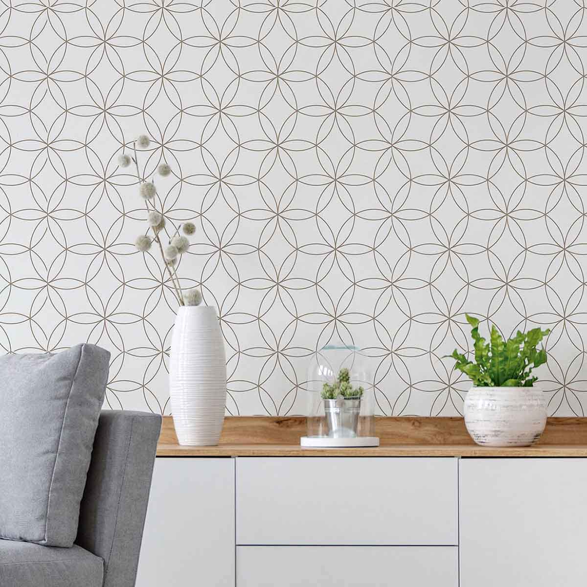 Olive Green & White Circle Peel and Stick Removable Wallpaper - Self-Adhesive Decorative Wall Covering for Bedroom, Living Room, Nursery, or Office Decor