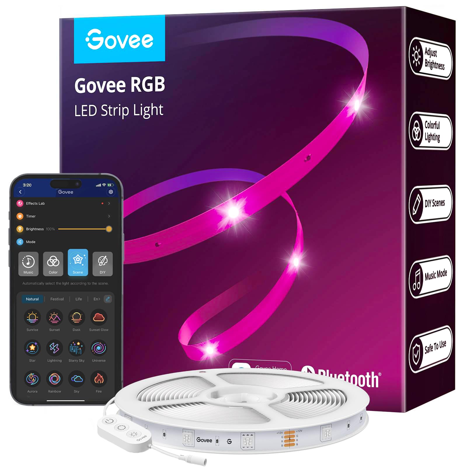 Govee 65.6ft RGB LED Strip Lights with Bluetooth & App Control - 64 Color Changing Scenes, Music Sync for Bedroom, Kitchen, Party Decor - ETL Certified (Perfect for Home Lighting, Gaming Setup & Holiday Decorations)