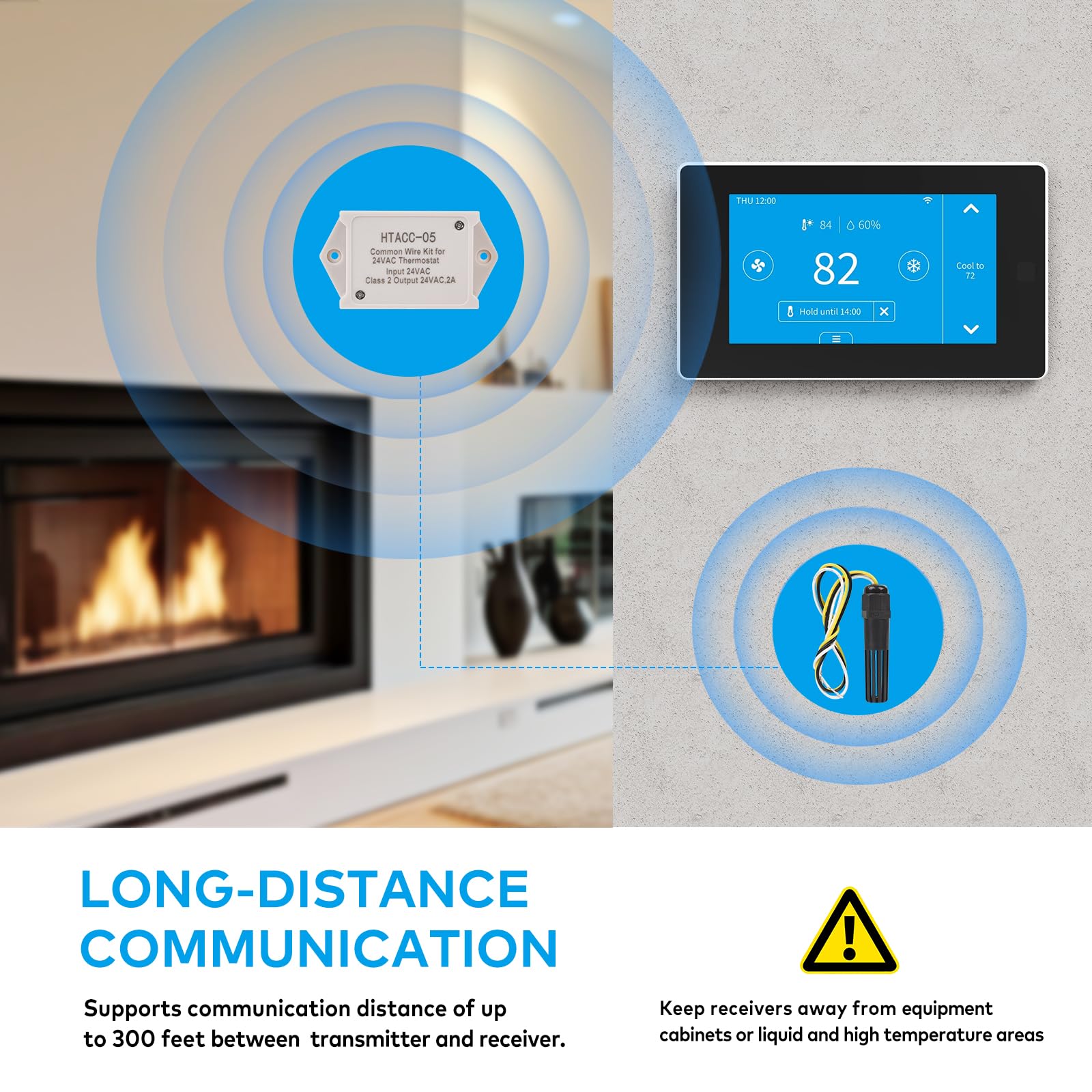 Briidea C Connected Smart Thermostat - 24VAC Compatible for Heating & Cooling Systems, Battery-Free Operation, Multi-Function Remote Control | Perfect for Home Automation & HVAC Control