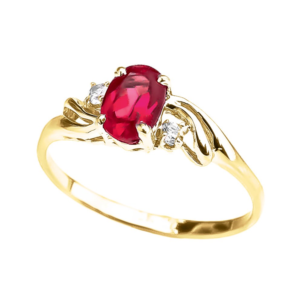 14K Yellow Gold Oval Ruby & White Topaz 3-Stone Engagement Ring for July Birthdays - Size 10 - Perfect for Proposals, Anniversaries & Special Occasions