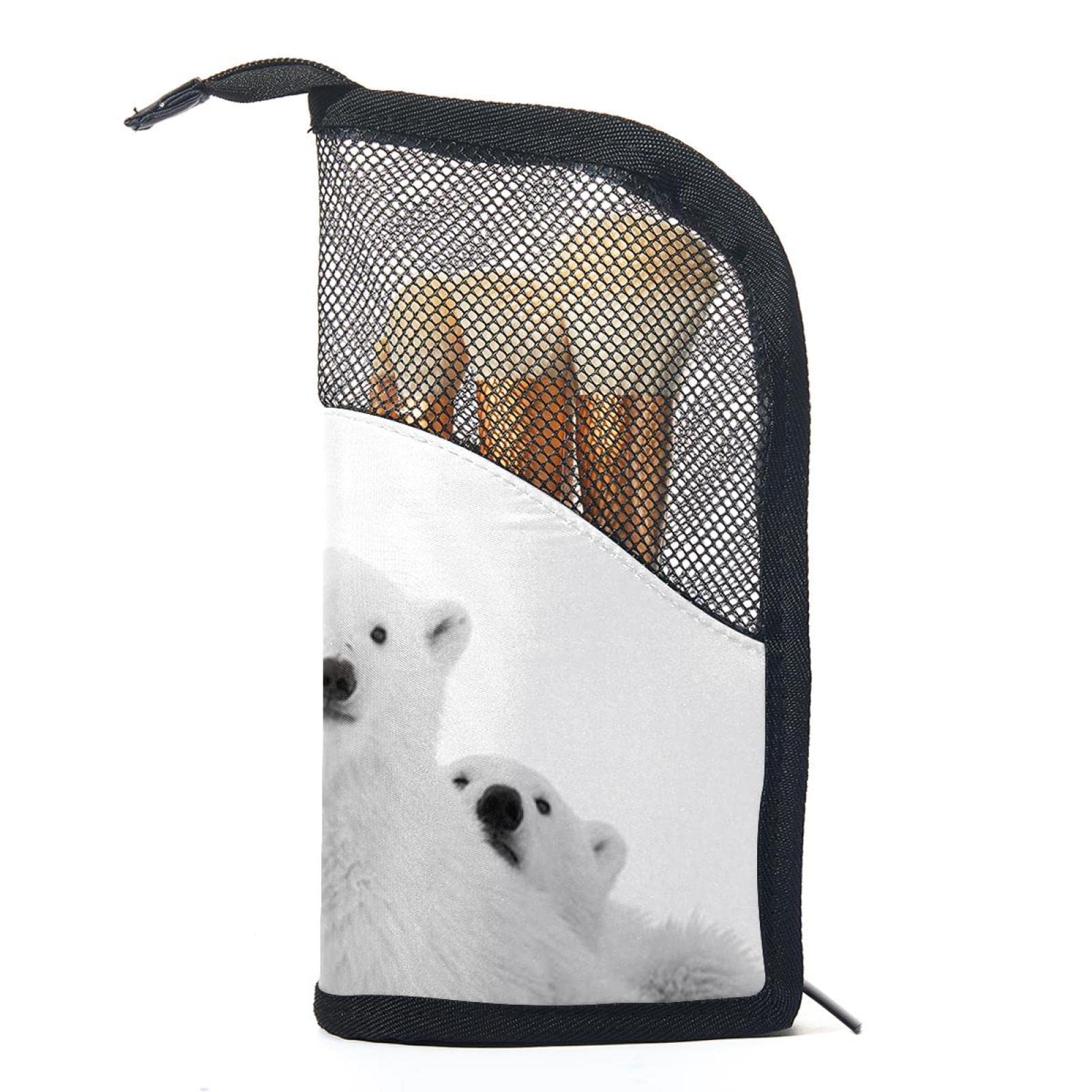 Portable Makeup Brush Organizer Bag with 12 Slots - Cute Polar Bear Mother & Son Design - Travel Cosmetic Brush Holder Case for Makeup Artists & Beauty Enthusiasts