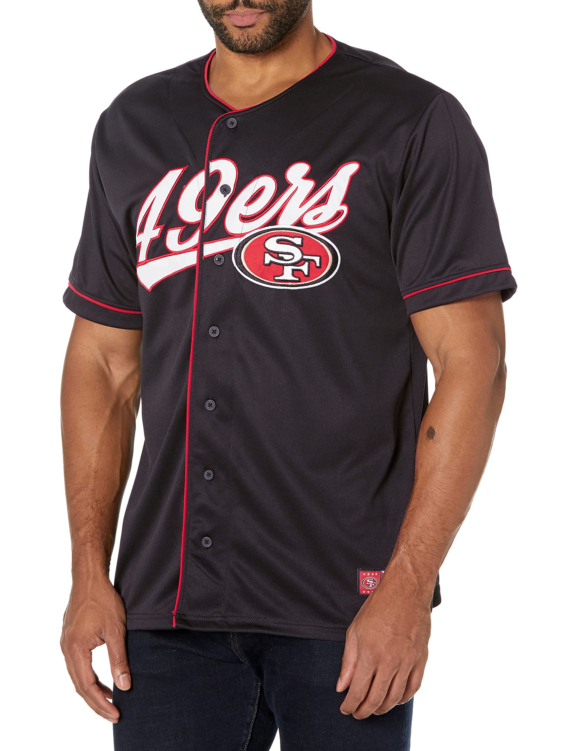 NFL Men's Game Day Button Down Baseball Mesh Jersey Shirt - Breathable & Comfortable for Football Fans - Perfect for Tailgating, Game Day & Sports Events
