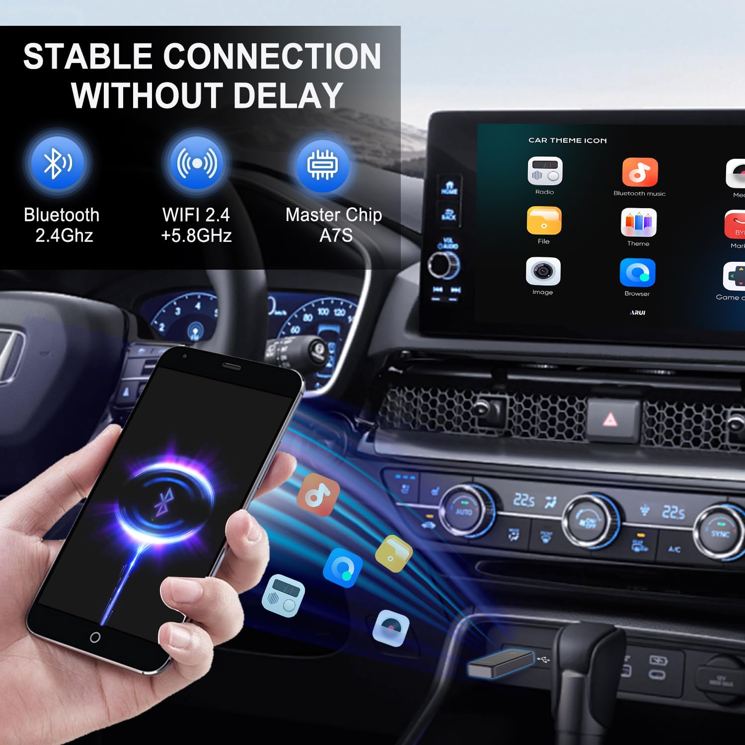 Wireless CarPlay & Android Auto Adapter - Plug & Play Bluetooth Dongle for iPhone iOS 10+ & Android 10+ - Convert Wired to Wireless in Cars, Trucks & SUVs - Easy Hands-Free Calling & Navigation While Driving (Black)