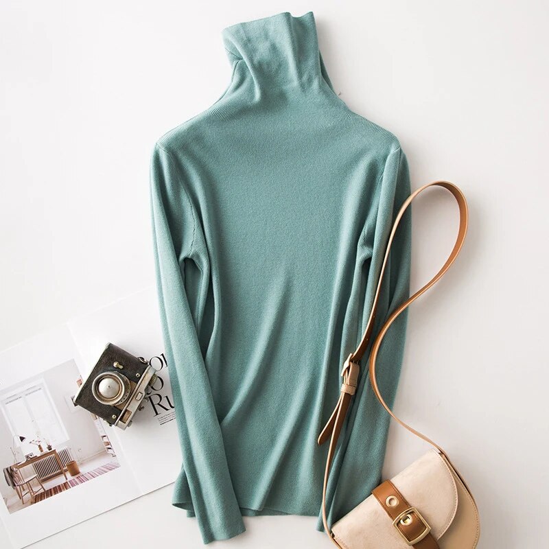 Women's Black Turtleneck Pullover Sweater - Slim Fit Long Sleeve Minimalist Knit Top for Fall Fashion | Casual Wear, Office Outfits & Layering Essential