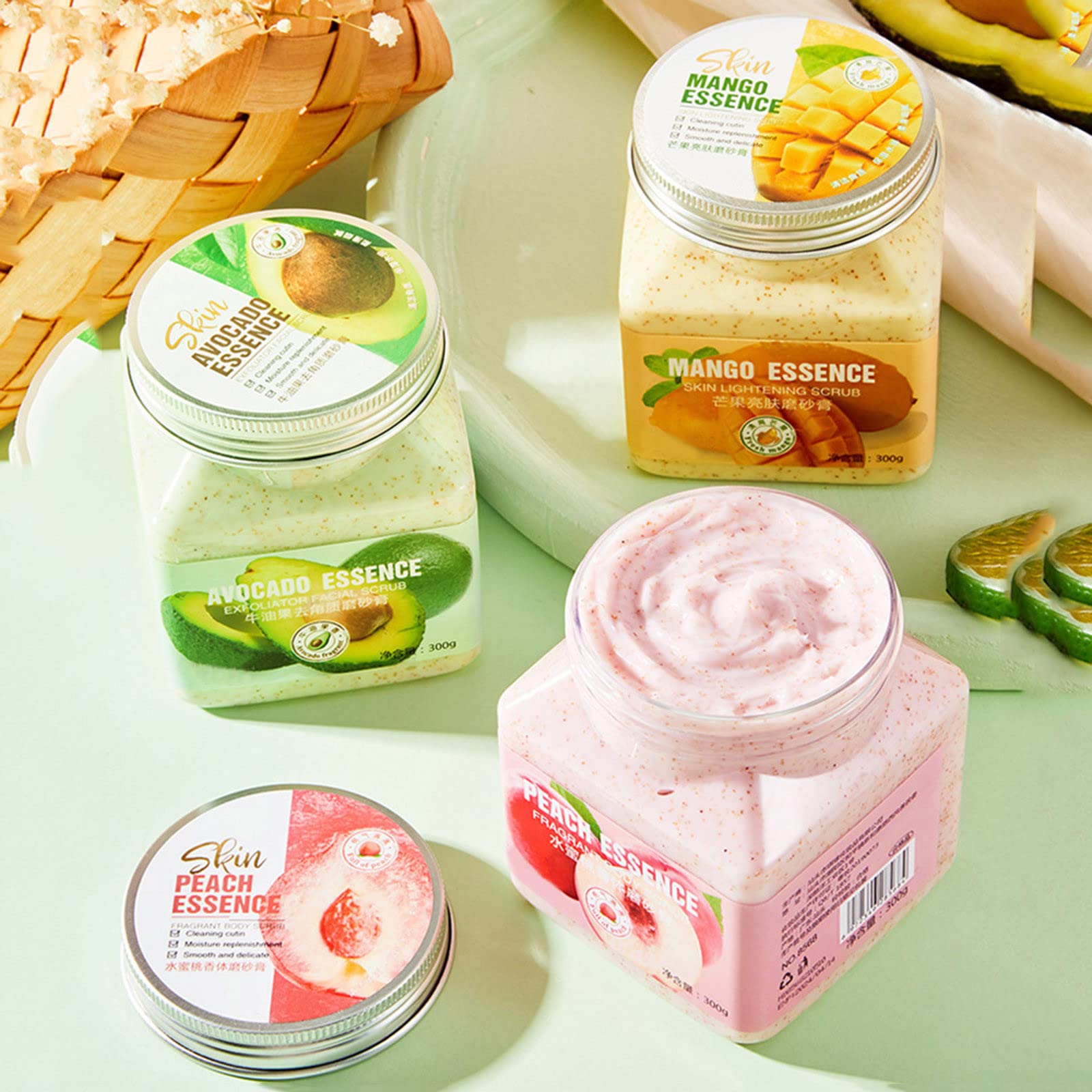 Peach Mango Avocado Body Scrub - Vitamin C Sugar Scrub for Exfoliating, Nourishing & Smoothing Skin | Perfect for Dry Skin Care & Spa Day at Home