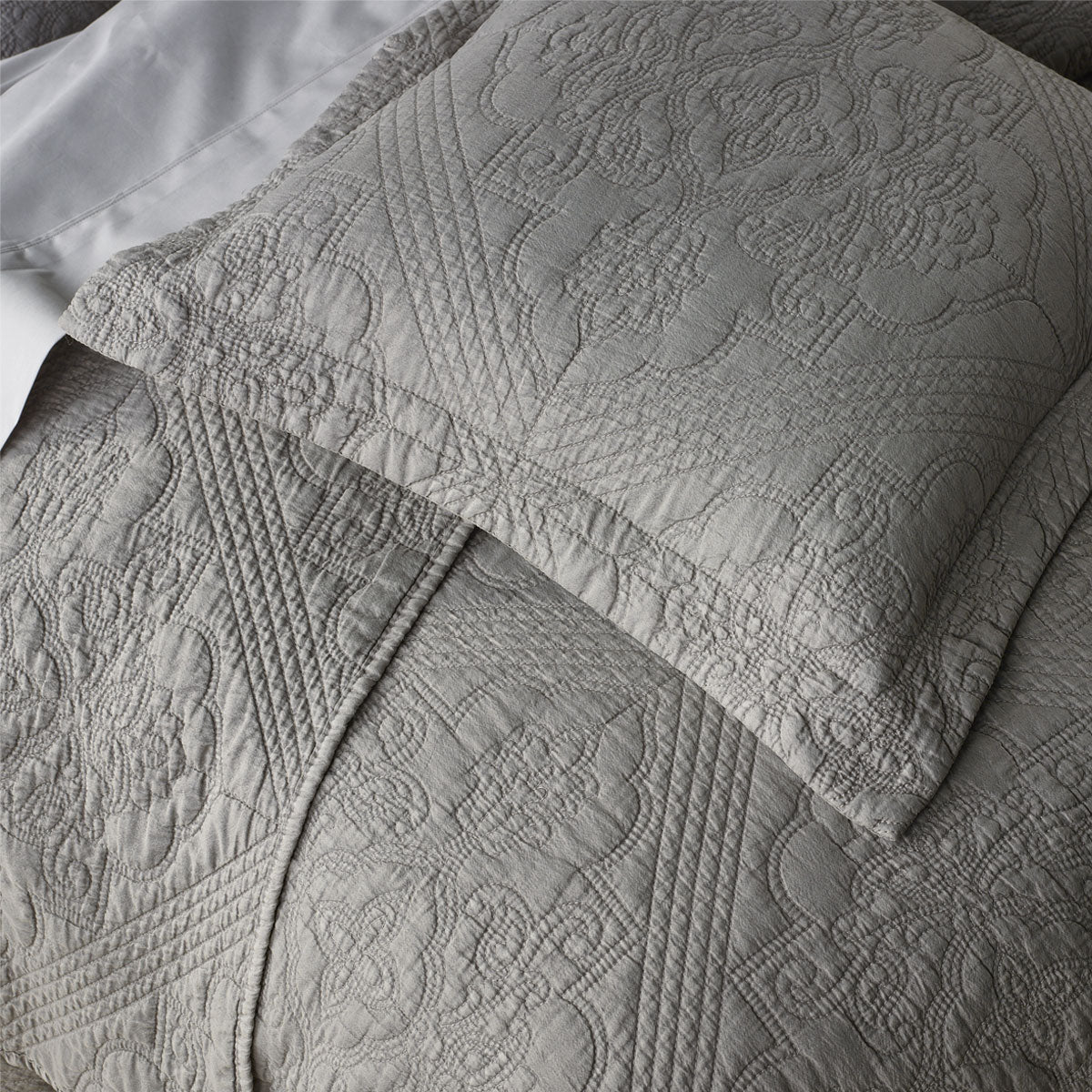 Bianca Zaria Taupe Embroidered King Size Bedspread Set - Luxury Embroidered Bedding for Master Bedroom, Guest Room & Hotel Decor