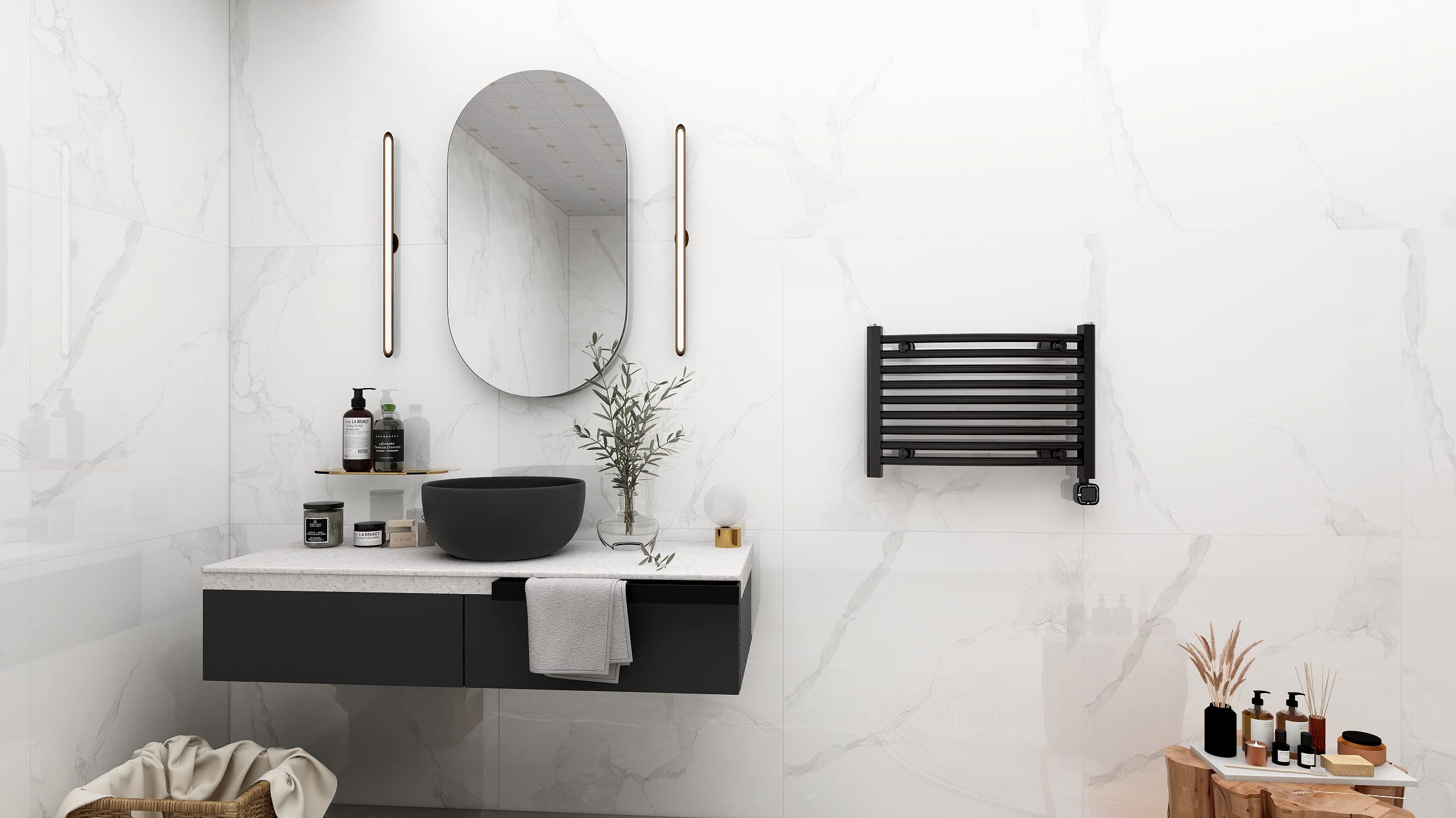 HEATGENE Smart Towel Warmer with Timer & Temperature Control - Electric Heated Towel Rail for Bathroom, Matte Black - Perfect for Spa, Luxury Hotels & Cozy Home Use