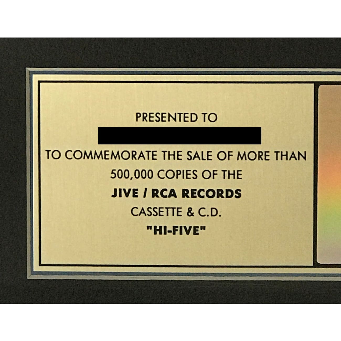 Hi Five Debut RIAA Gold Album Award - Certified Music Achievement for Collectors & Fans | Perfect for Display in Music Studios, Offices & Memorabilia Collections