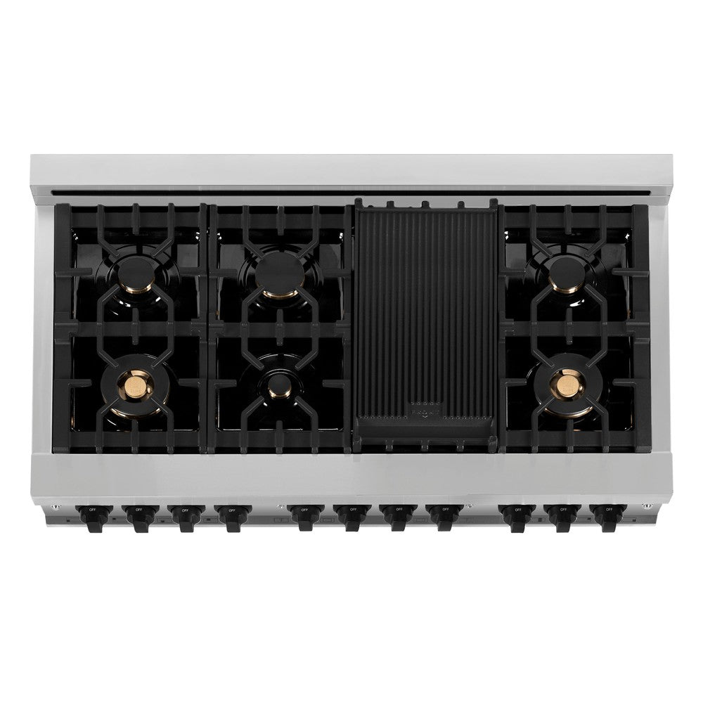 ZLINE Autograph Edition 48-inch Stainless Steel Dual Fuel Range with White Matte Door, Range Hood & Dishwasher - Matte Black Accents (3AKP RAWMRHDWM48 MB) | Professional Kitchen Package for Home Chefs & Modern Culinary Enthusiasts