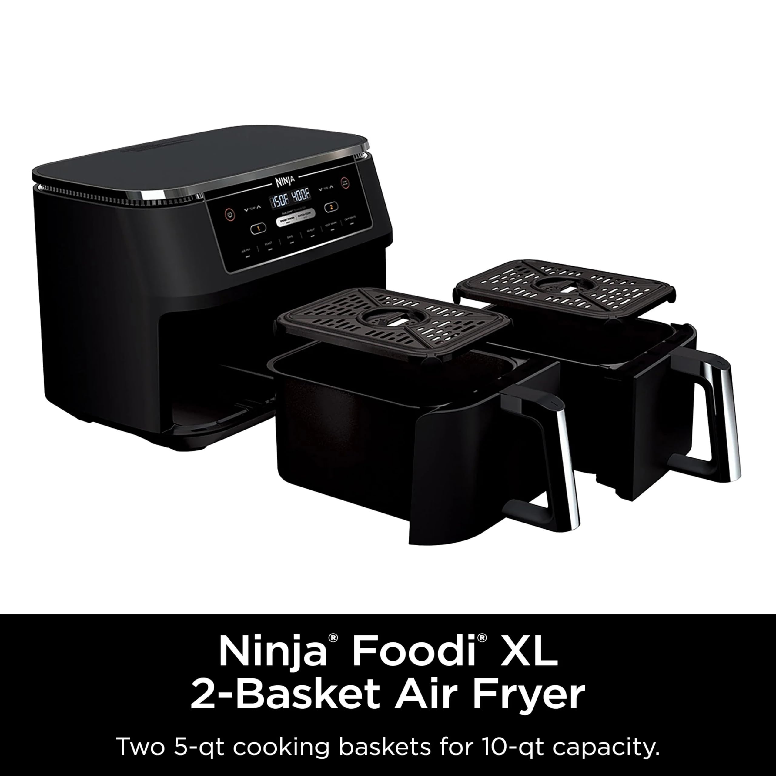 Ninja R-AD300CO Foodi 6-in-1 10-Quart XL 2-Basket Air Fryer with DualZone Technology - Black (Certified Refurbished) | Perfect for Family Dinners, Party Snacks & Healthy Cooking