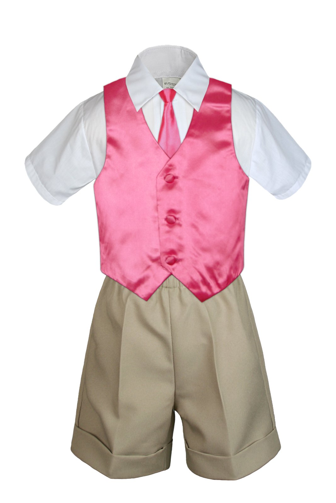7-Piece Baby Boy Khaki Formal Shorts Check Suit Set with Extra Vest & Necktie - Sizes S-4T (2T, Coral Red) - Perfect for Weddings, Parties & Special Occasions