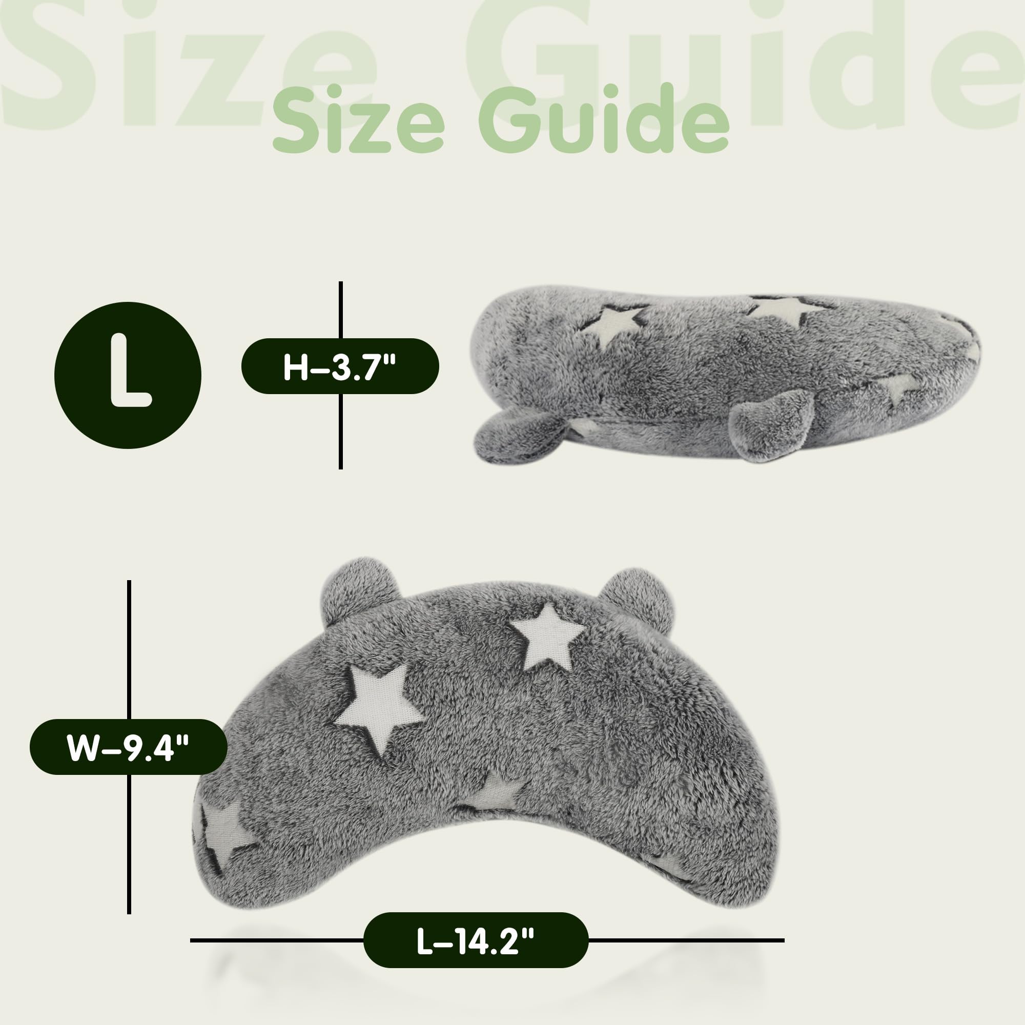 Glow in The Dark Dog Calming Pillow - Soft U-Shaped Pet Bed for Dogs & Cats, Machine Washable Orthopedic Neck Support Pillow with Joint Pain Relief - Perfect for Anxiety, Better Sleep & Couch Lounging (Large, Gray)