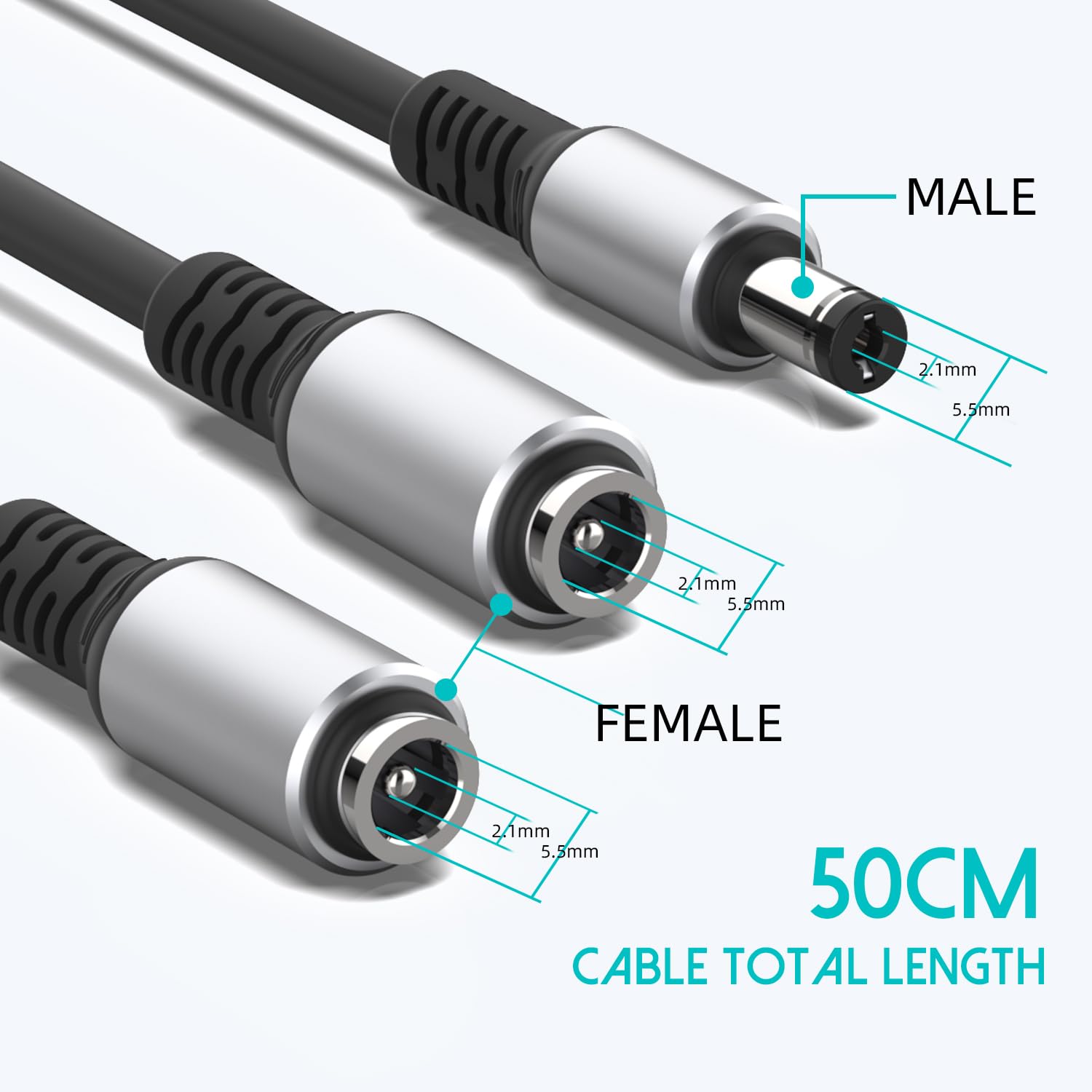 1 Male to 2 Female Y Splitter DC Power Extension Cable - 5.5mm x 2.1mm 12V Adapter for Security Cameras, LED Strip Lights, CCTV Surveillance - Perfect for Home/Office Security Systems & DIY Lighting Projects