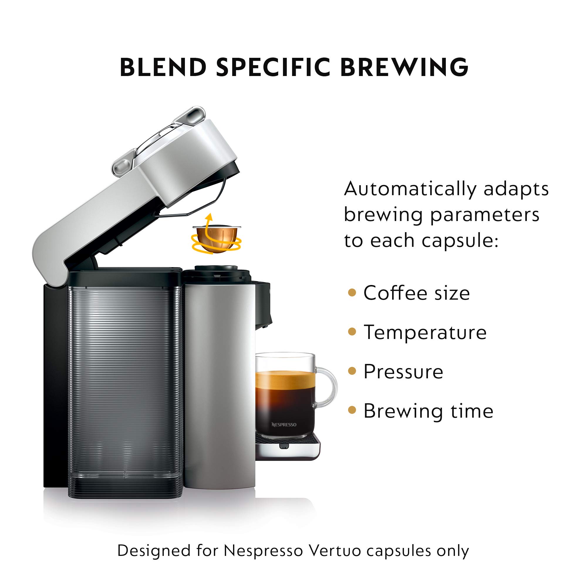 De'Longhi Nespresso Vertuo Coffee & Espresso Maker with 54oz (1597ml) Water Tank - Silver | Brews Coffee, Espresso & Alto Drinks | Perfect for Home, Office & Small Cafes