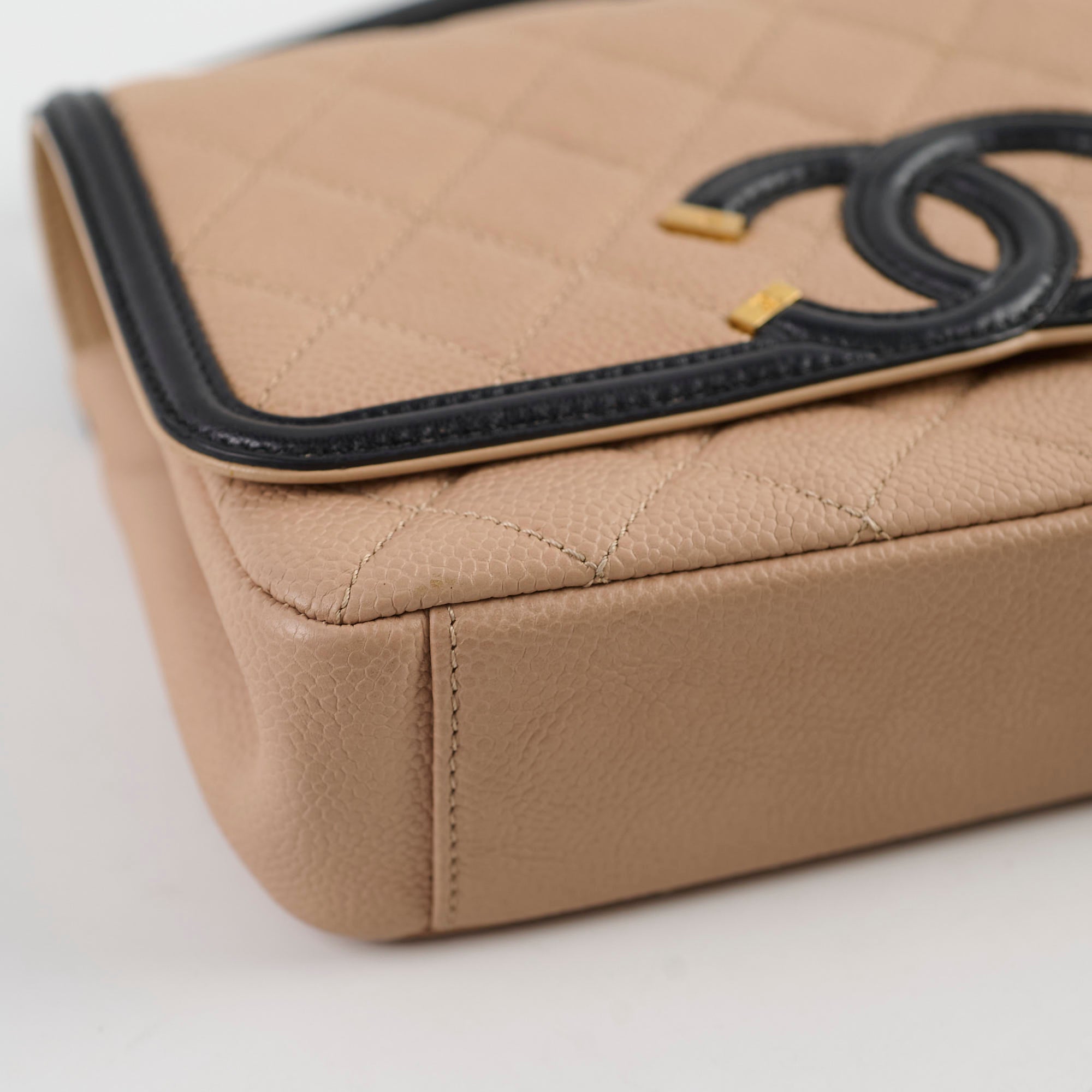 Chanel Small Filigree Beige Caviar Leather Crossbody Bag 23P Collection - Perfect for Date Night & Evening Events
