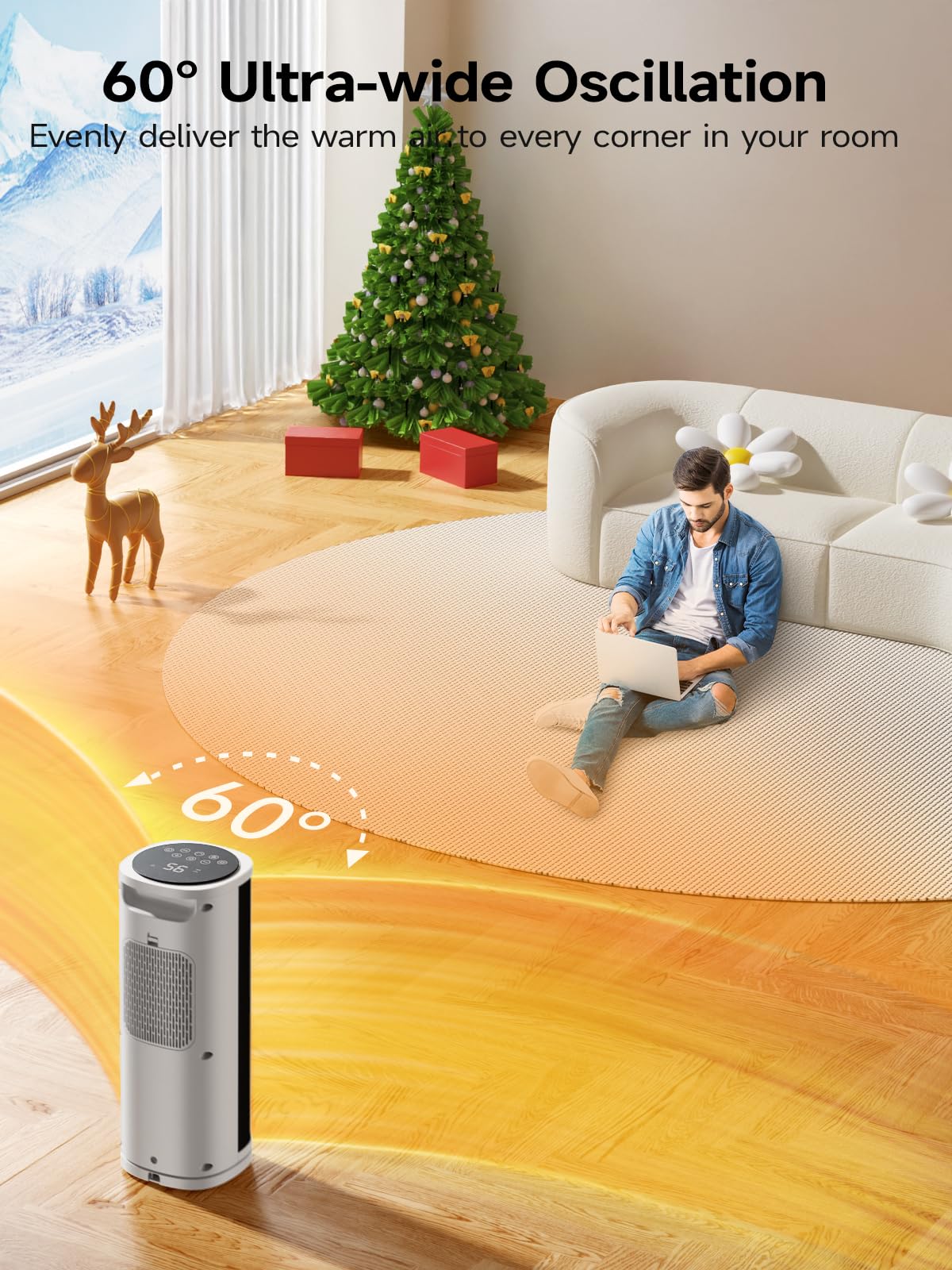 1500W Portable Ceramic Space Heater with Thermostat & Remote - 60° Oscillation, 12H Timer, Fast Heating for Bedroom, Home Office | Indoor Electric Heater for Winter Warmth & Energy Efficiency