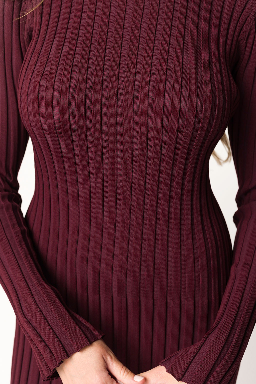 Colette Premium Long Sleeved Ribbed Knit Maxi Dress in Burgundy - Bump Friendly Maternity Dress for Pregnancy, Nursing & Postpartum - Perfect for Casual Wear, Office & Special Occasions
