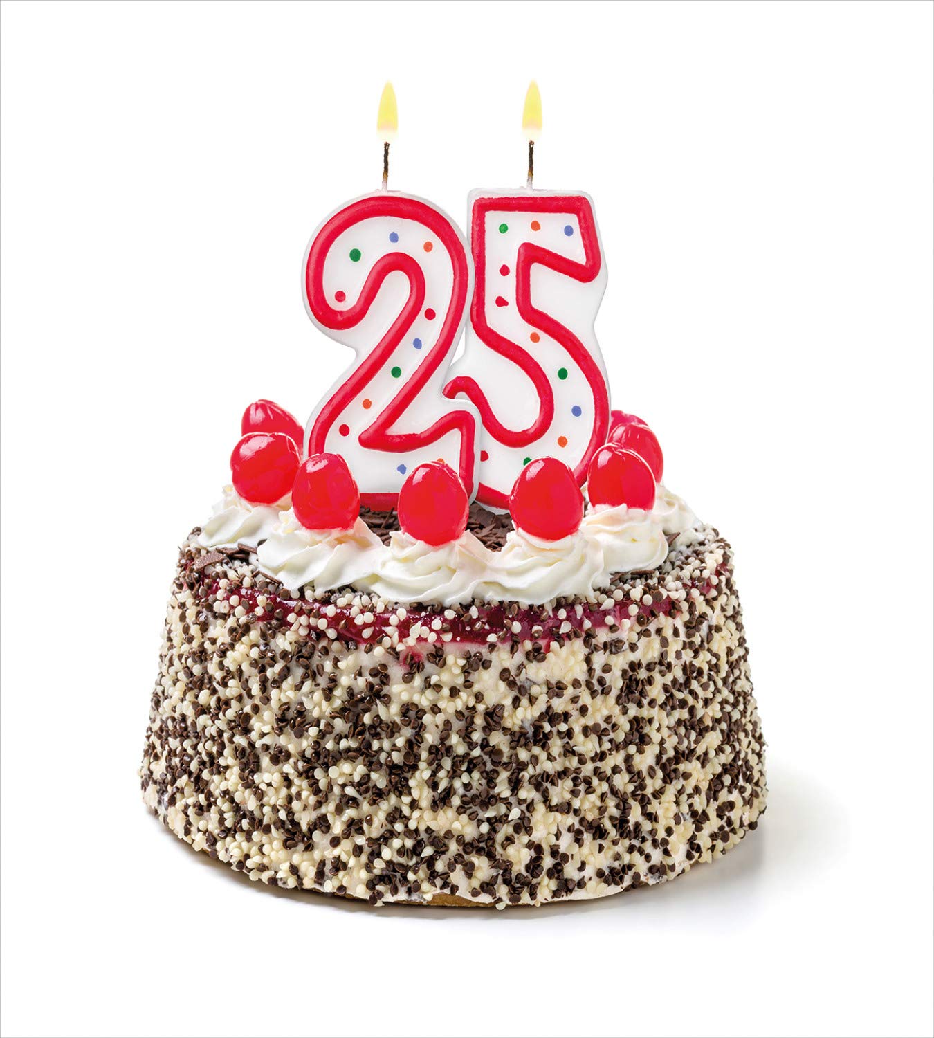 Ambesonne 25th Birthday Duvet Cover Set - Number 25 Candles on Chocolate Cherry Cake Design, 3-Piece Bedding Set with 2 Pillow Shams, California King Size, Red Cream Brown - Perfect for Birthday Celebrations, Adult Bedrooms & Gift Giving