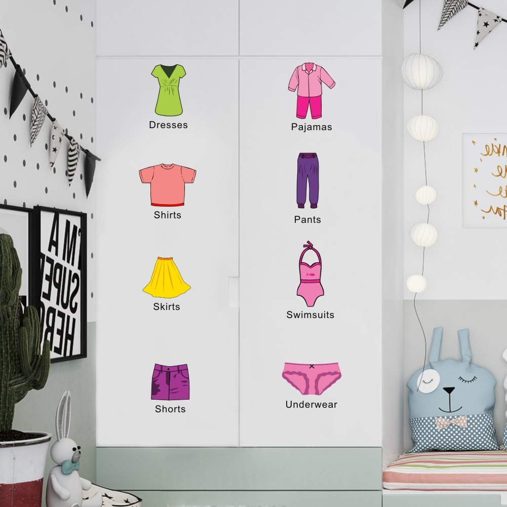 Arttop Removable Clothing Labels & Decals - Wardrobe Organization Stickers for Clothes Classification, Vinyl Wall Decals for Bedroom & Home Decor - Perfect for Women's Clothing Storage & Closet Organization
