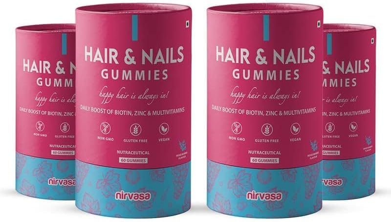 JEVR Biotin Hair & Nail Gummies for Women & Men - Sugar-Free Mixed Berry Flavor | Supports Healthy Hair Growth, Strong Nails & Glowing Skin | 60 Gummies per Bottle (Pack of 4) | Perfect Daily Supplement for Beauty & Wellness Routine