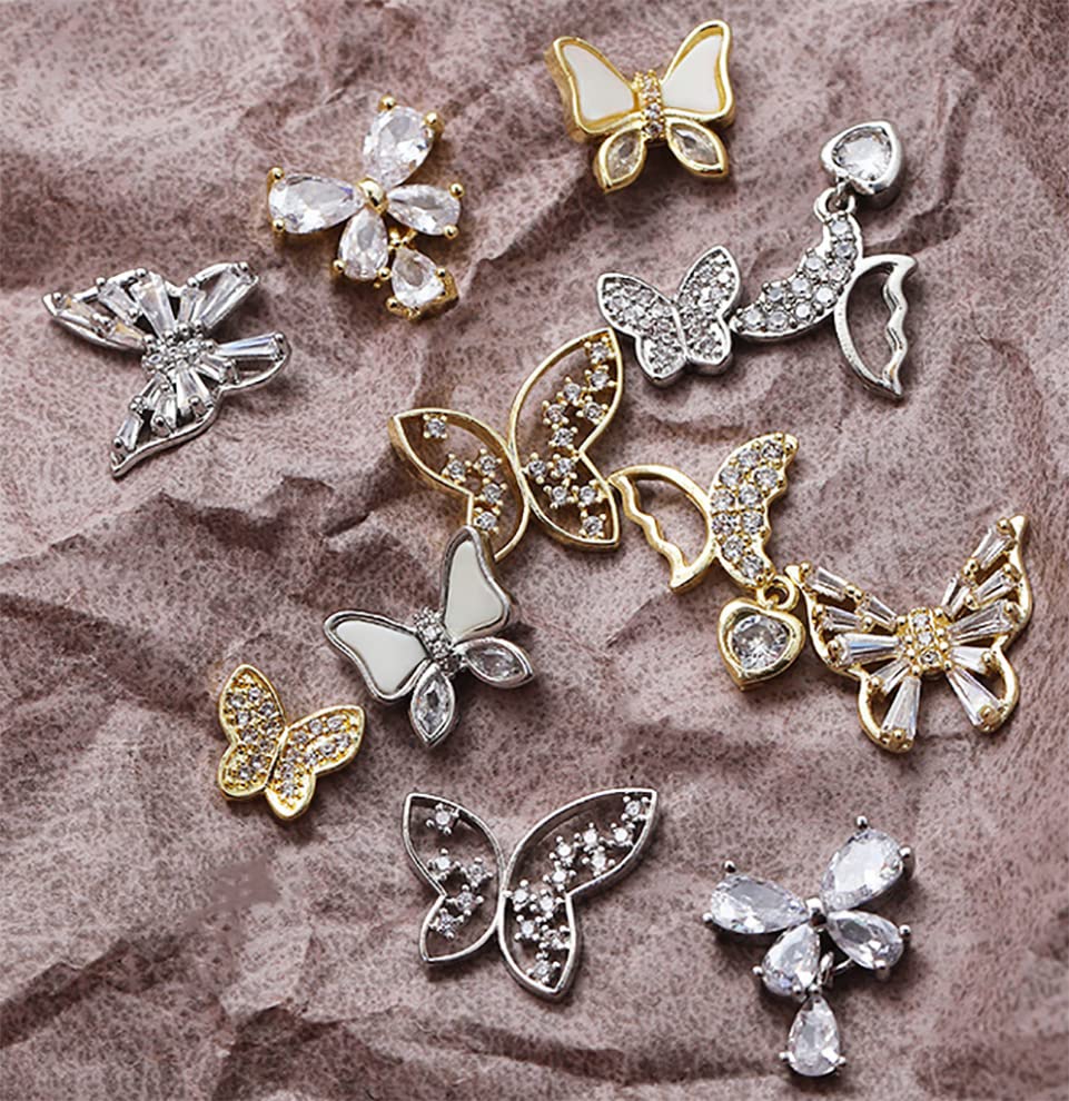 3D Butterfly Nail Rhinestones - 20 Pack Silver Nail Art Gems for DIY Beauty Design