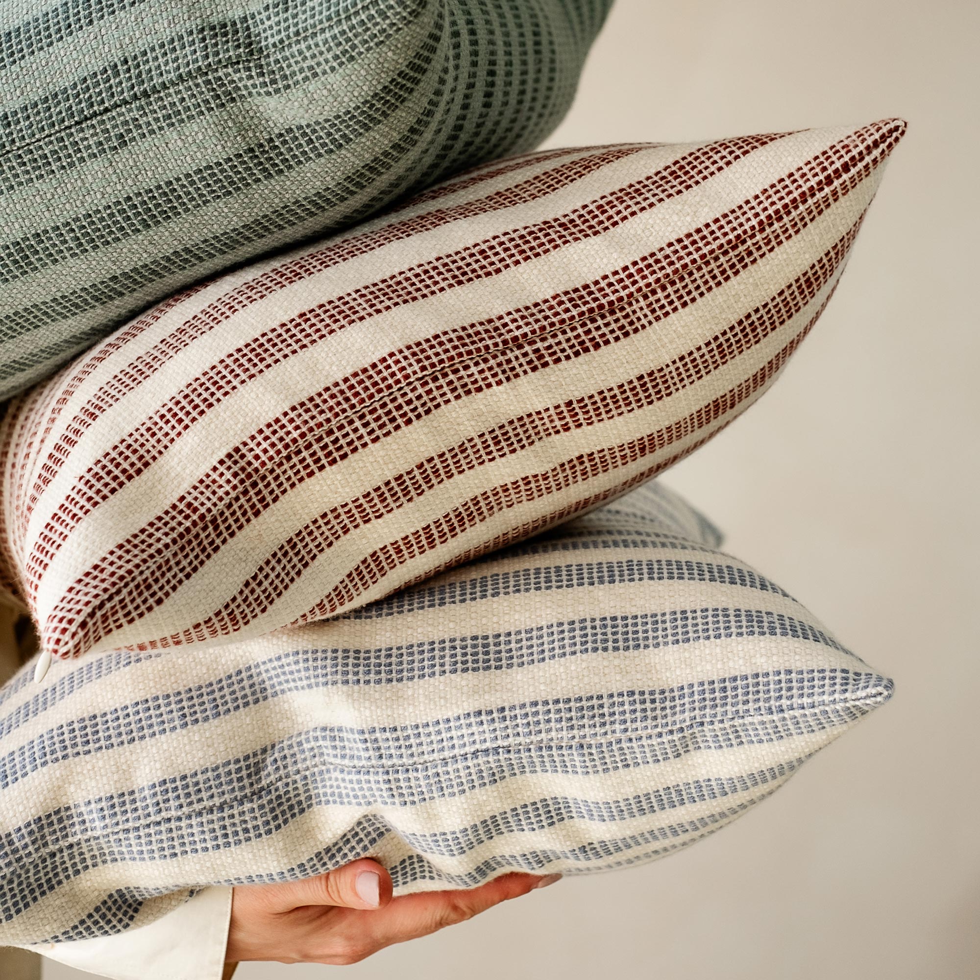 Coastal Blue Pembroke Stripe Wool Cushion Cover - Soft Decorative Pillow Case for Sofa, Bed & Home Decor - Water Resistant & Durable