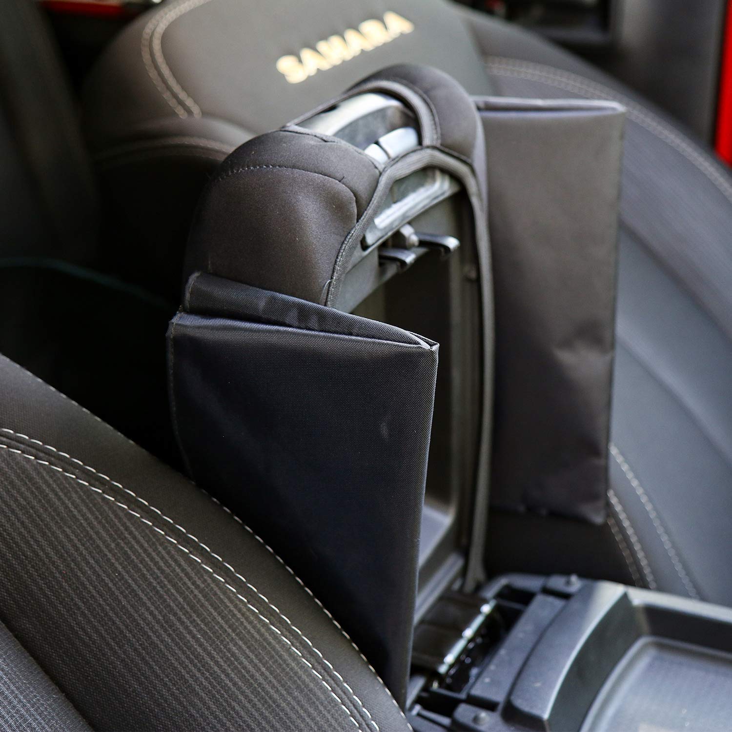 RT-TCZ Center Console Armrest Pad Cover with Storage Bag for Jeep Wrangler JK & Unlimited Sahara Sport Rubicon (2011-2018) - Comfort Upgrade for Long Drives & Off-Road Adventures