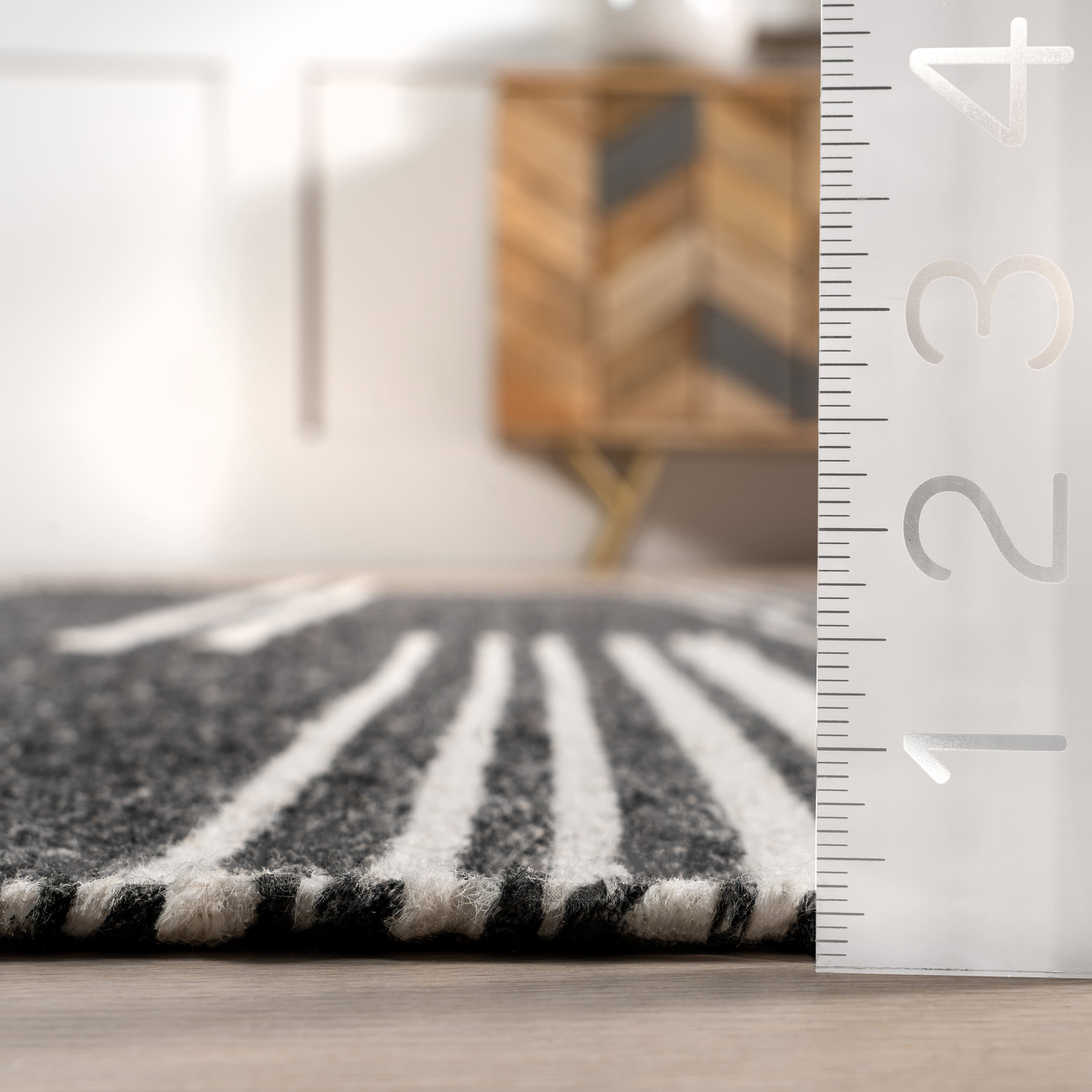 Reversible Striped Wool Rug - Dark Grey & Natural Birchwood | Soft & Durable for Living Room, Bedroom, or Office Decor