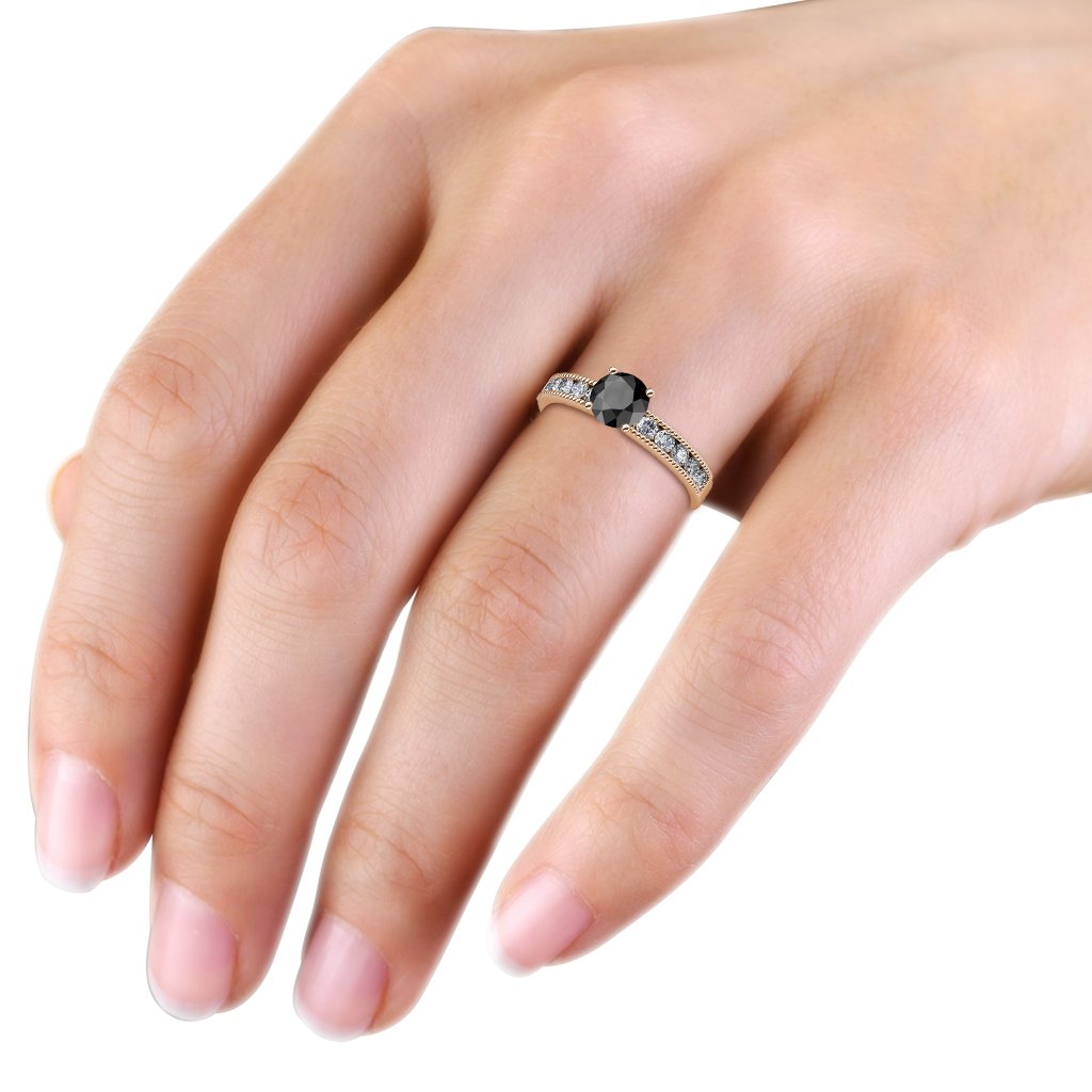 Black Diamond & Natural Diamond Engagement Ring - 1.70ctw 14K Gold Milgrain Wedding Band - Perfect for Proposals, Anniversaries & Special Occasions