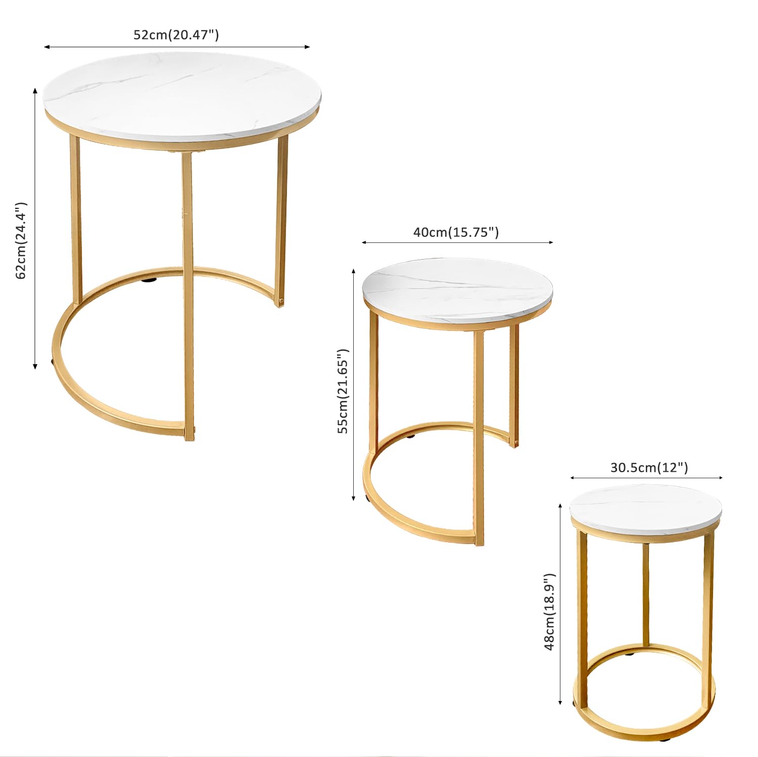 AT-VALY 3-Piece Round Nesting Coffee Table Set - Small Accent Side Tables for Living Room, Bedroom & Apartment (Gold) | Space-Saving Modern Home Decor for Small Spaces & Studio Apartments