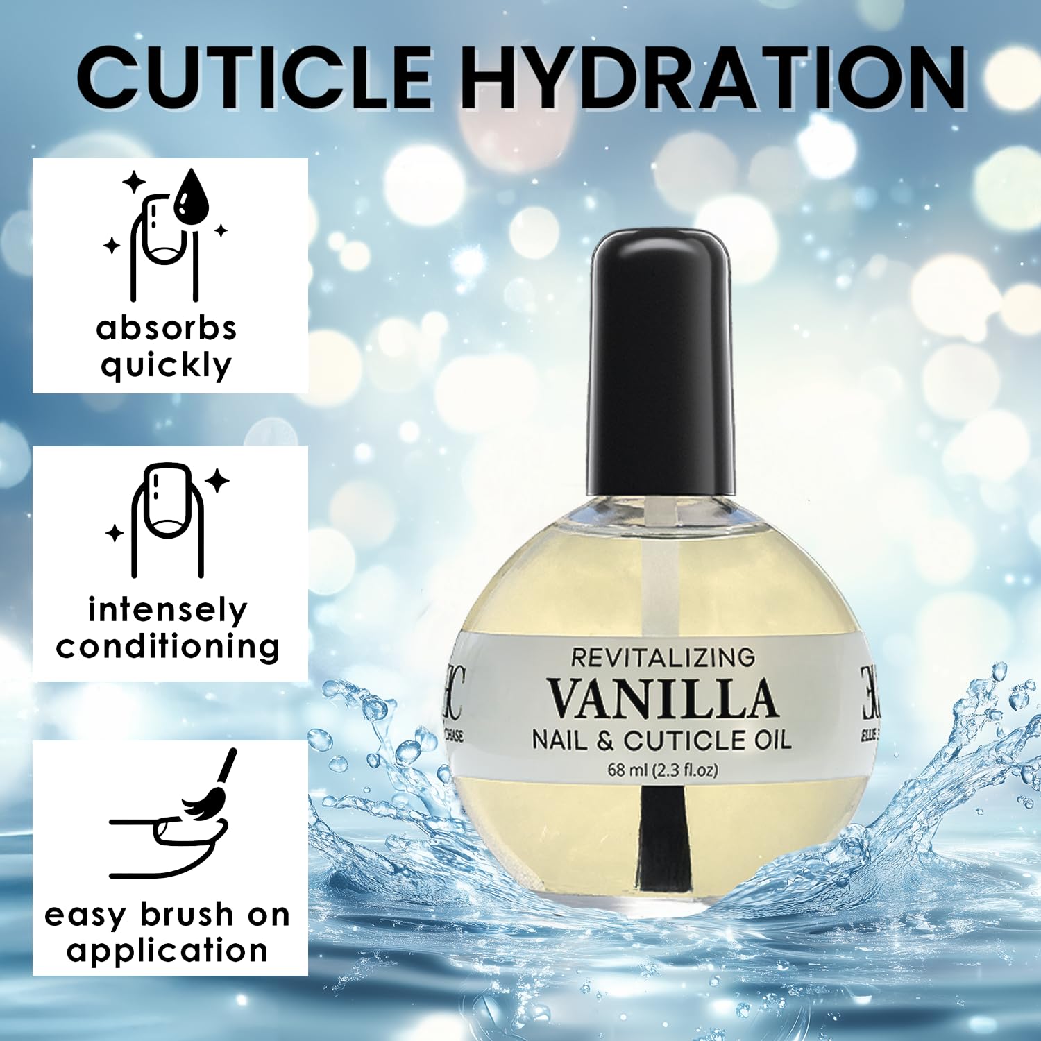 Moisturizing Cuticle & Nail Care Oil 2.3 Fl Oz - Vanilla Scented with Jojoba Oil, Aloe & Vitamin E - Hydrates, Repairs & Strengthens Nails - Perfect for Dry Cuticles & Nail Growth - Ideal for Home Manicures & Salon Use