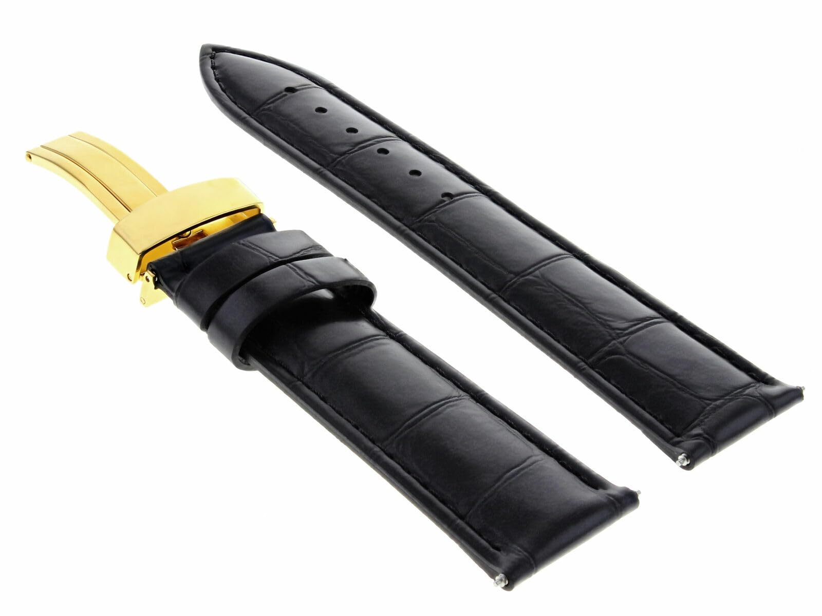19mm Genuine Leather Watch Band Strap with Deployment Clasp - Compatible with Breitling Watches (Gold & Black) | Premium Replacement for Luxury Timepieces - Perfect for Business, Casual & Formal Occasions