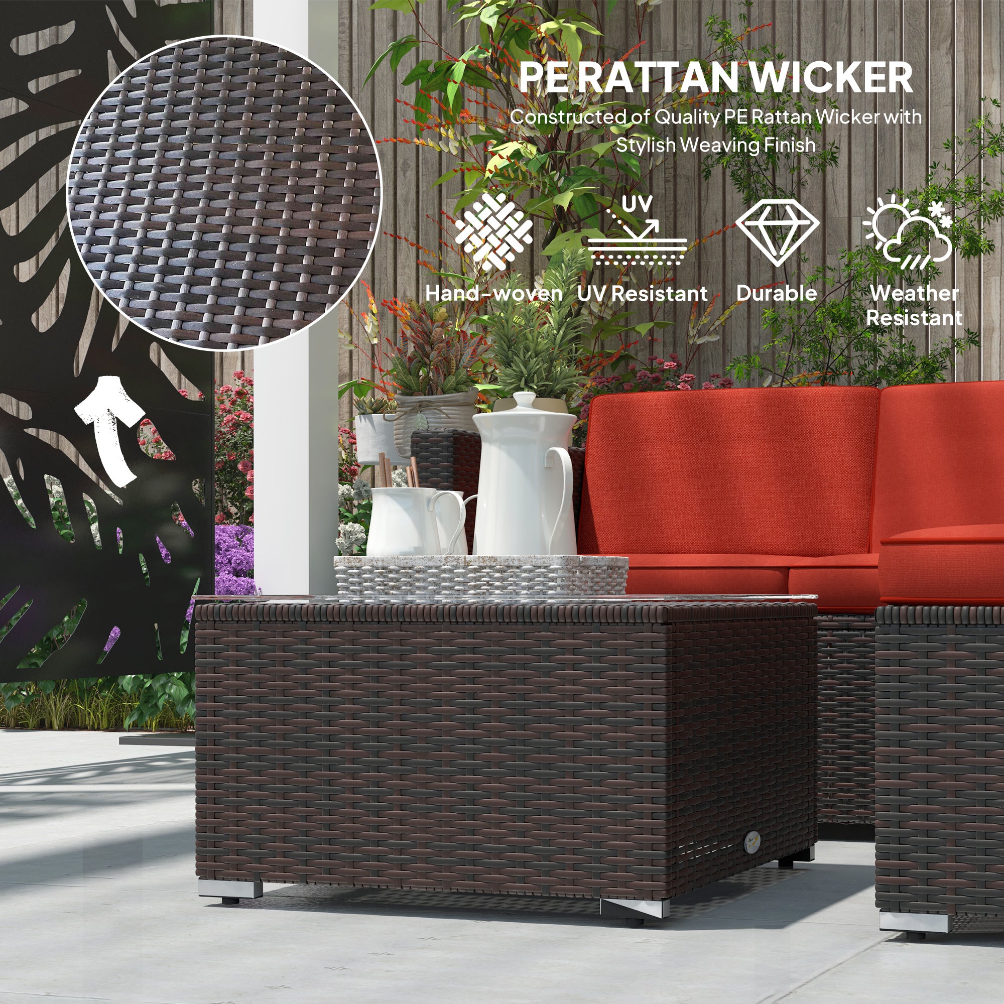 Outsunny Patio Furniture Set with Soft Cushions - Red Corner Sofa for Outdoor Relaxation | Perfect for Backyard, Garden & Poolside Lounging